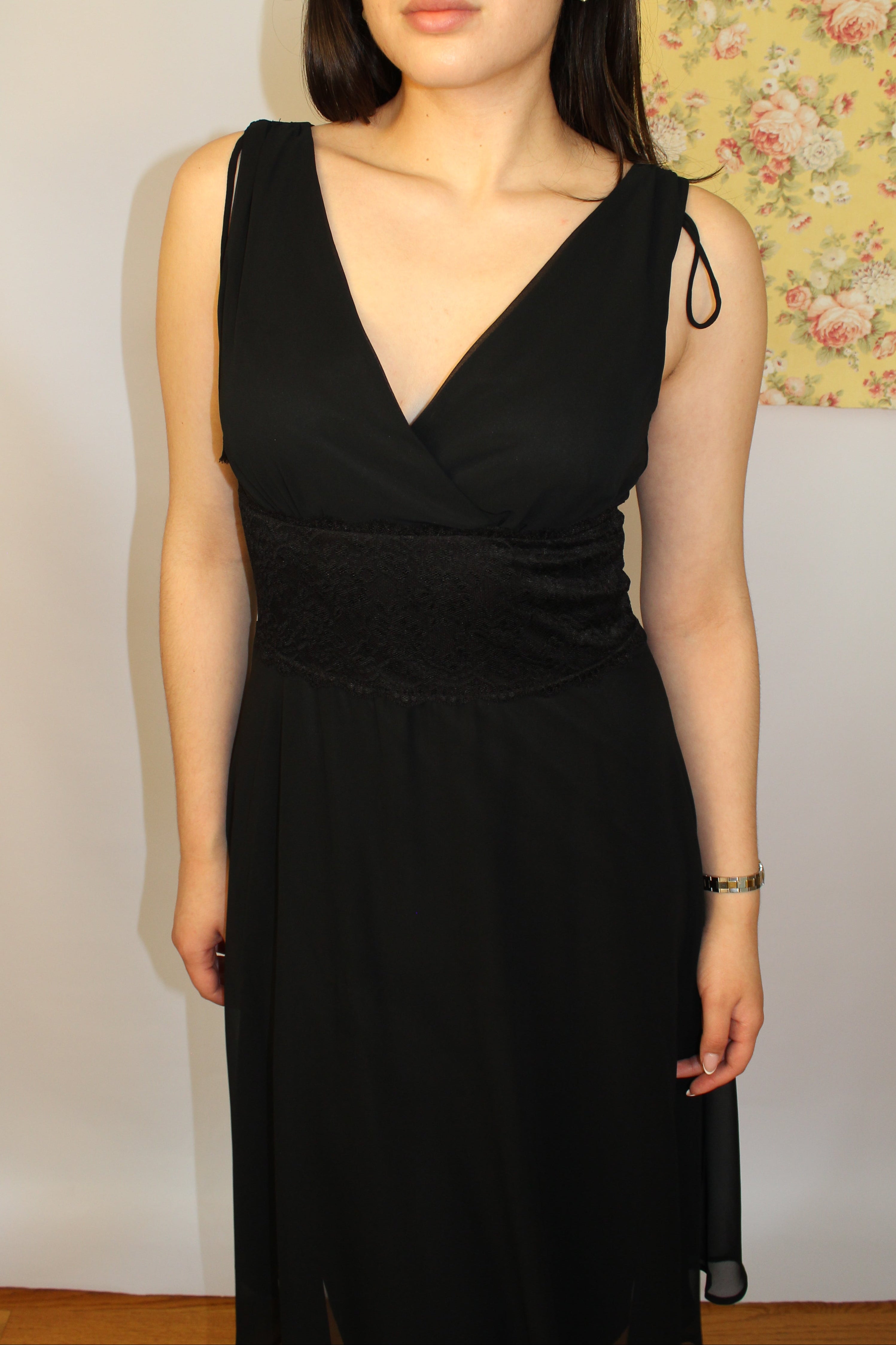 Black Lace Waist Detail Midi Dress