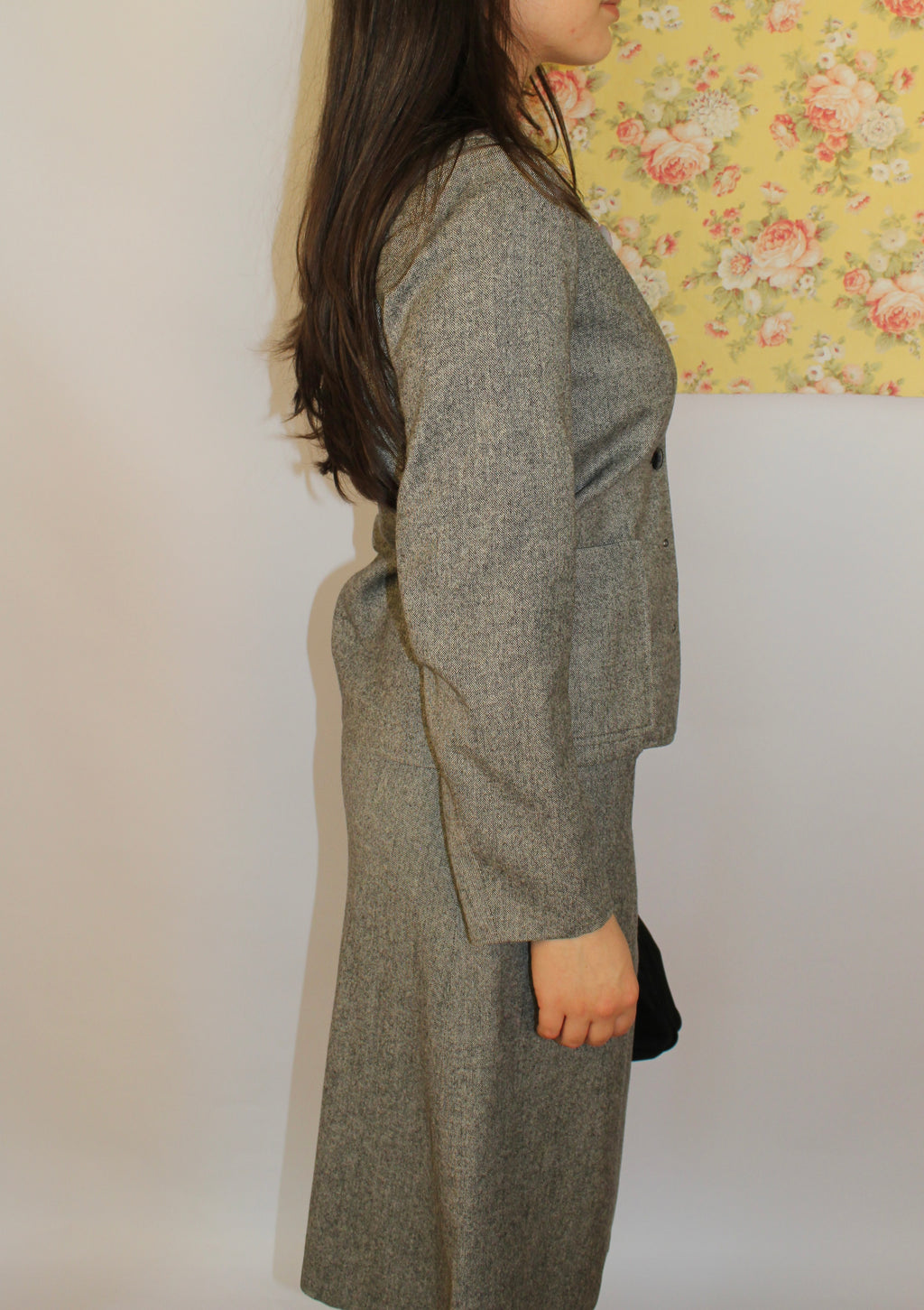 Grey Wool 2-piece Suit Skirt Set