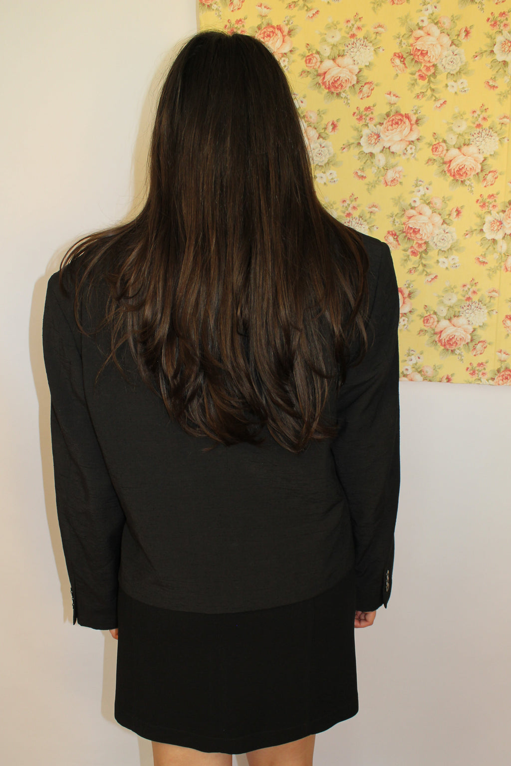 Black Cropped Blazer With Gold Embroidery