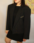 Black Cropped Blazer With Gold Embroidery