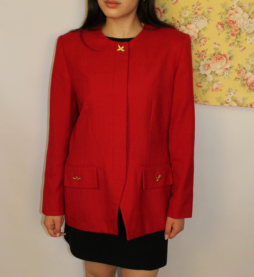 Red Blazer With Gold button Accents