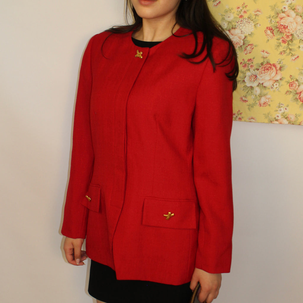 Red Blazer With Gold button Accents