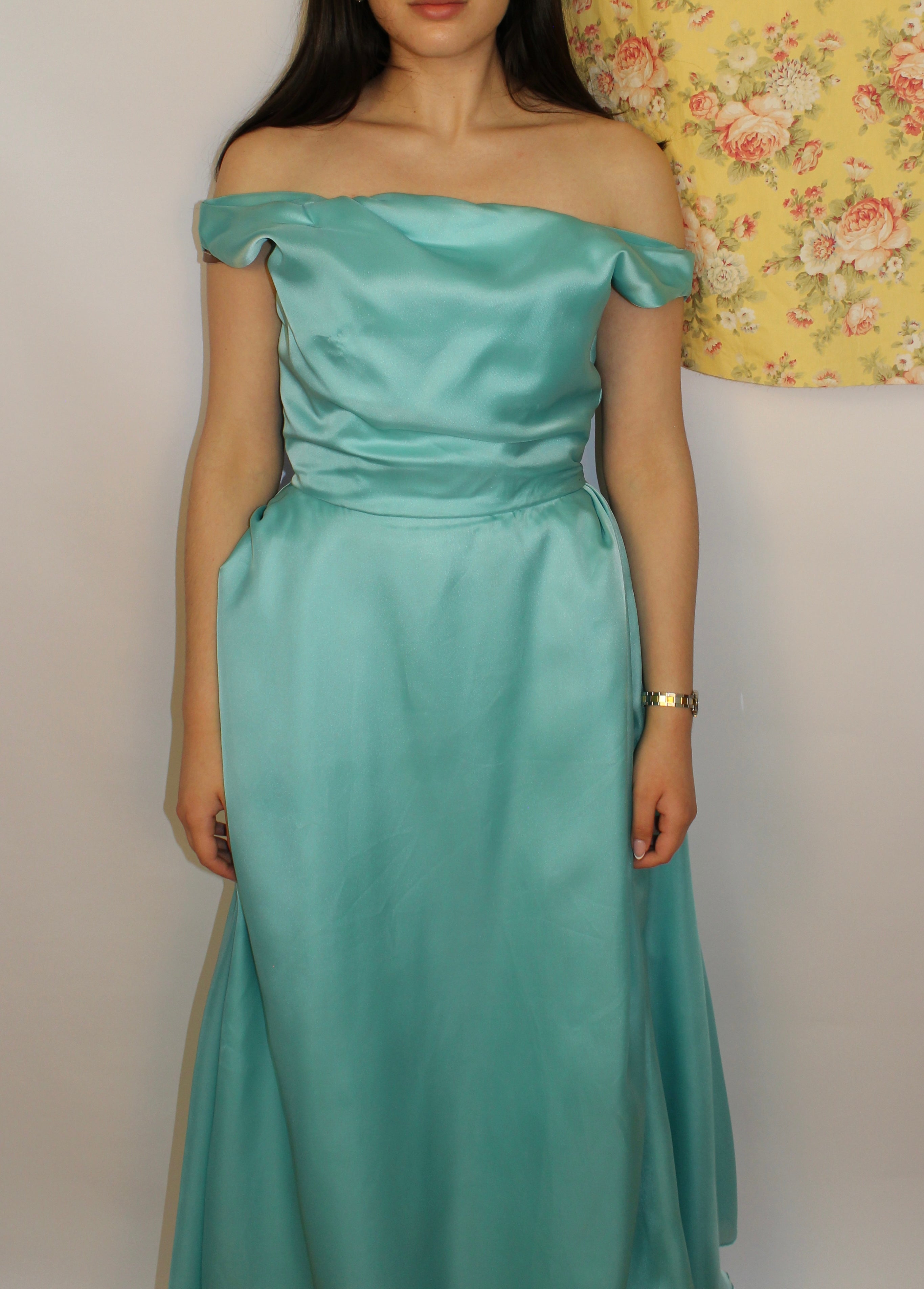 Teal Square Neck Gown