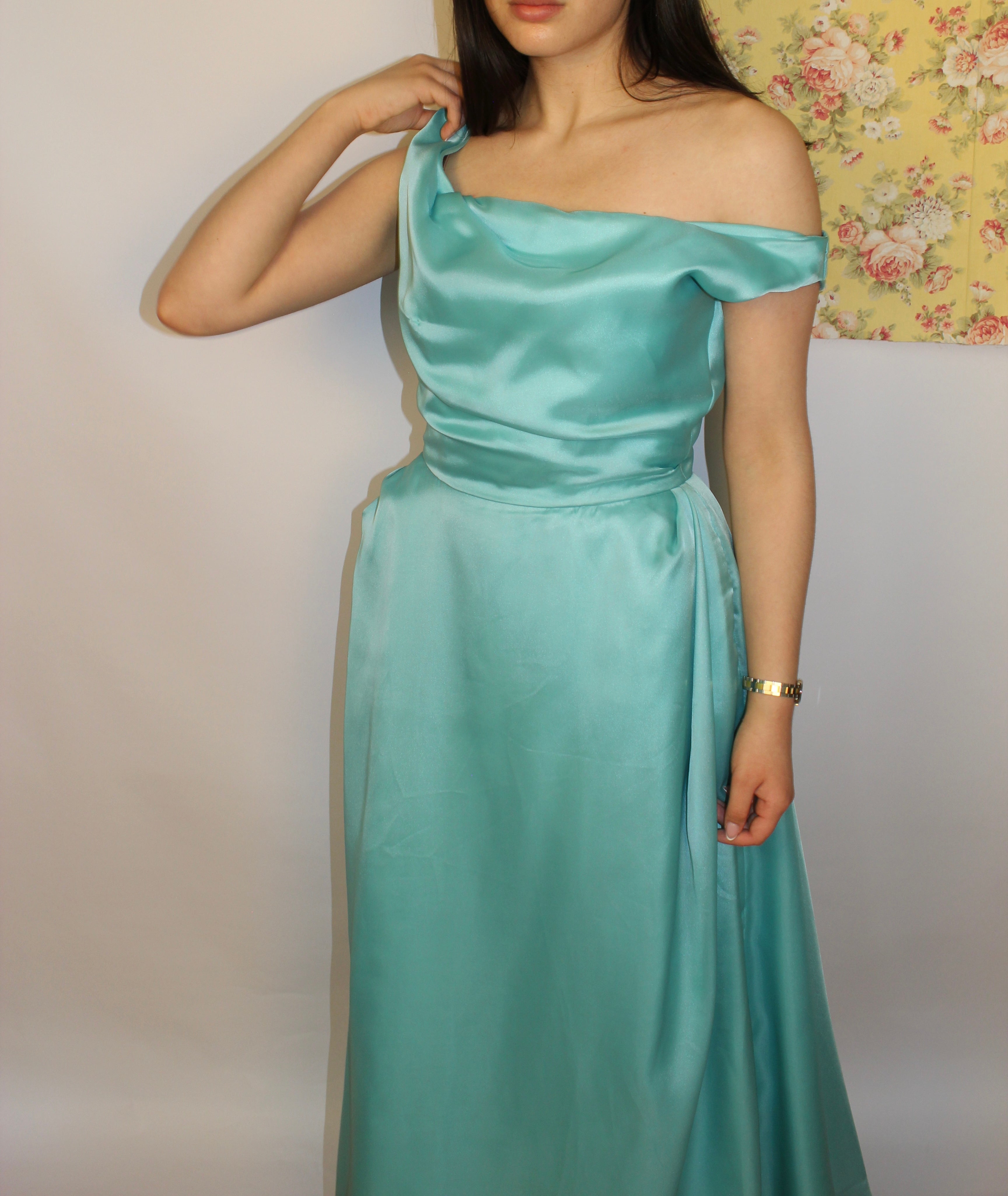 Teal Square Neck Gown