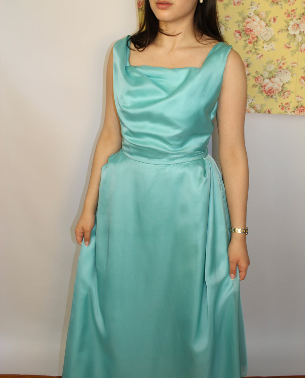 Teal Square Neck Gown
