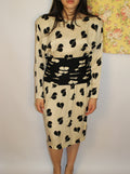 Black & Cream Midi 100% Silk Dress