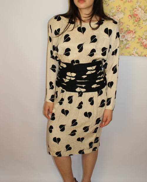 Black & Cream Midi 100% Silk Dress