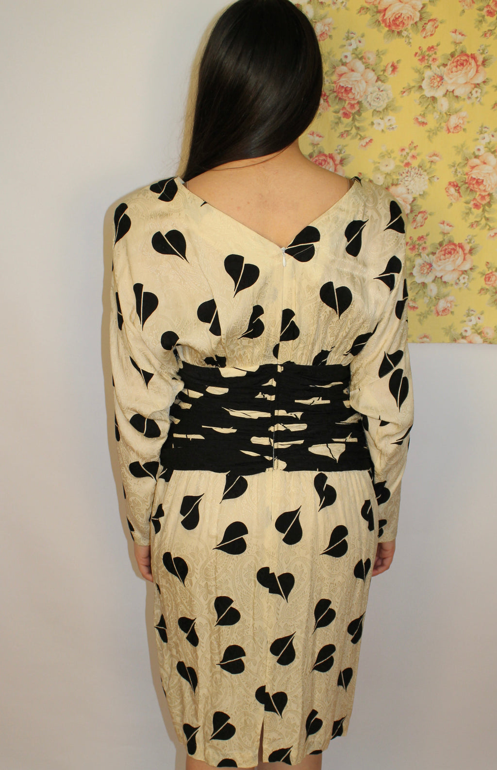 Black & Cream Midi 100% Silk Dress