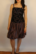 Black & Plum Beaded Knee-Length Dress