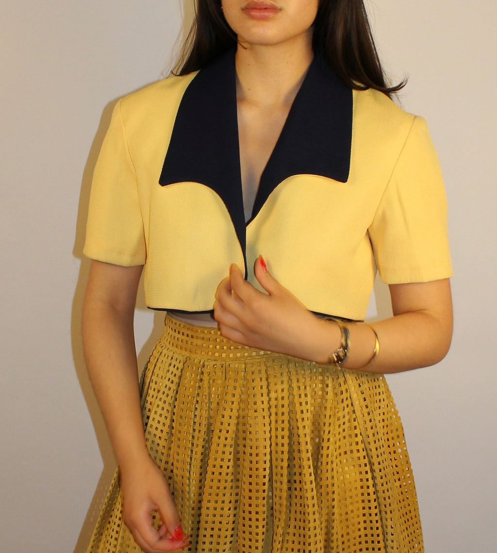 Yellow & Blue Cropped Blazer