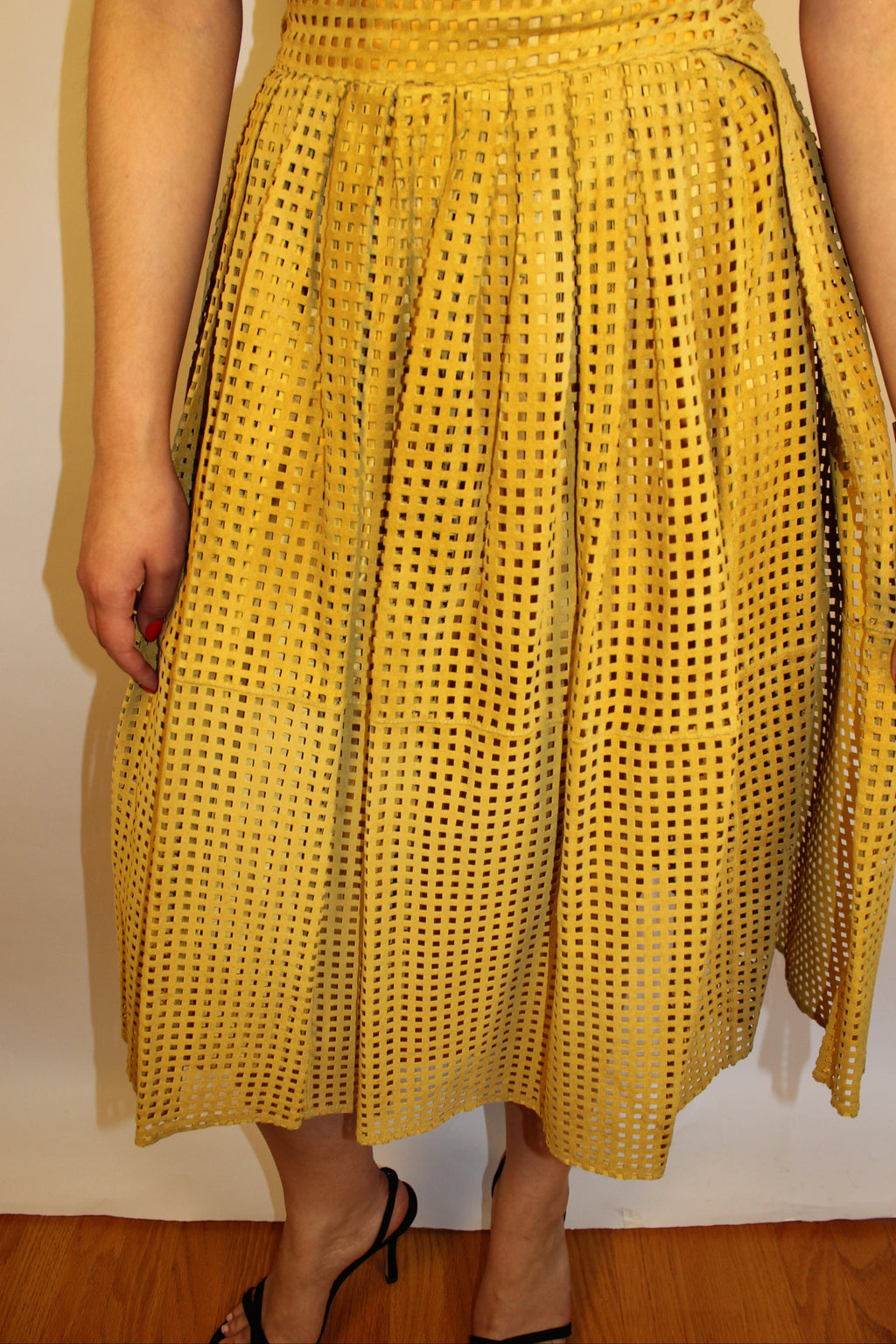 Yellow Suede Midi Skirt