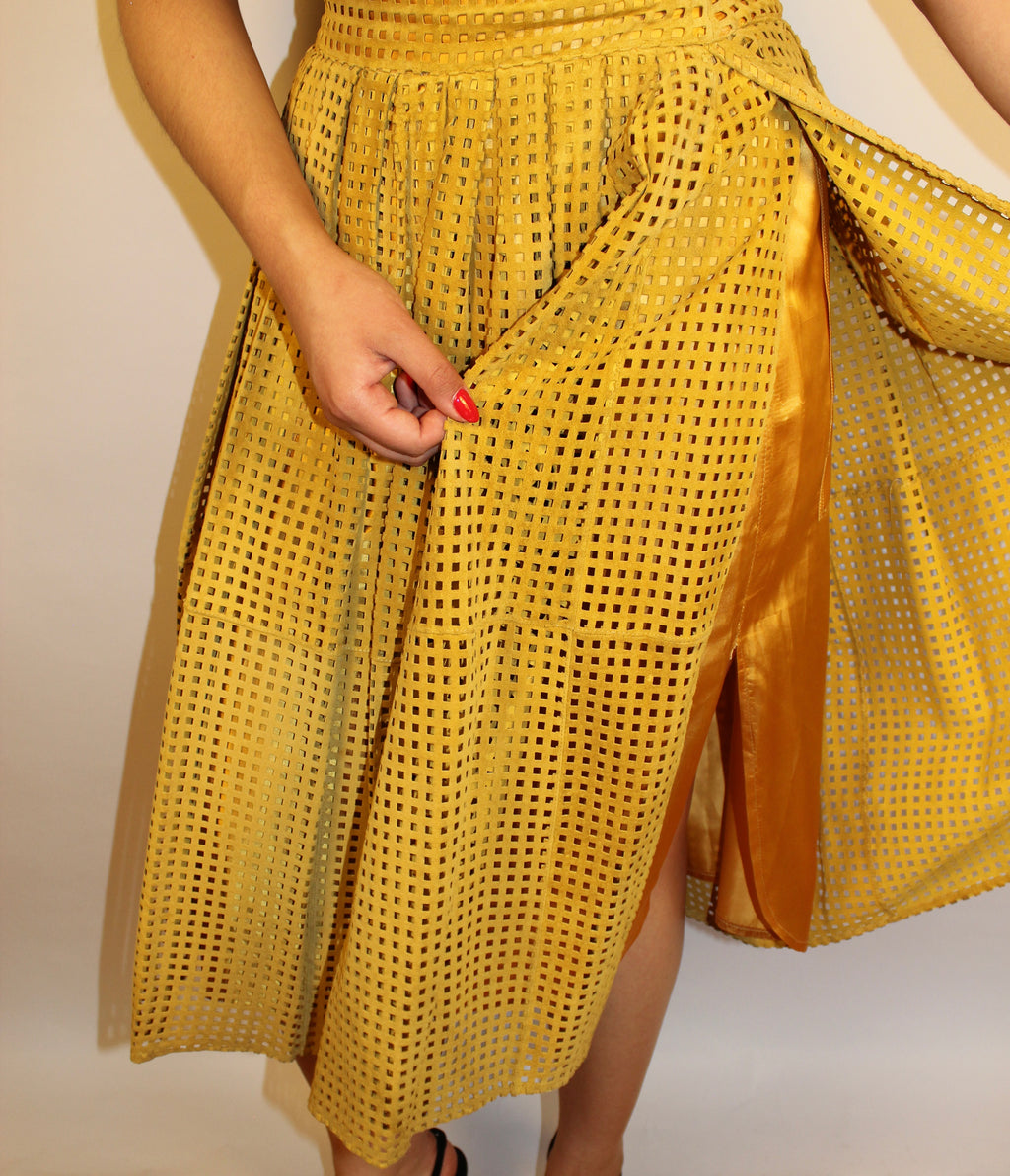 Yellow Suede Midi Skirt