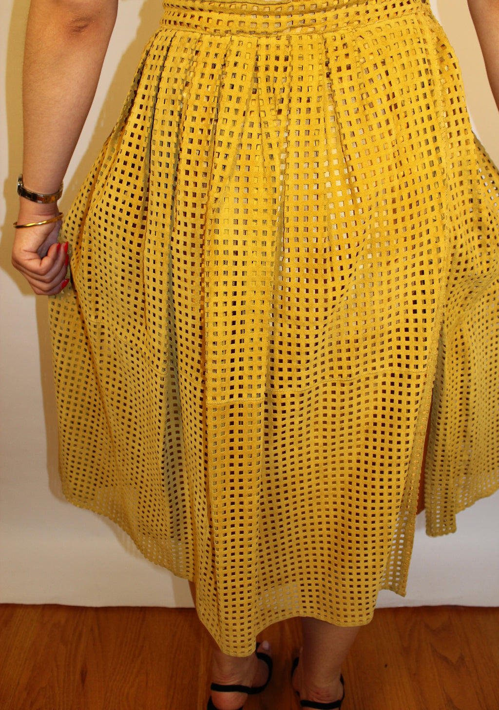 Yellow Suede Midi Skirt