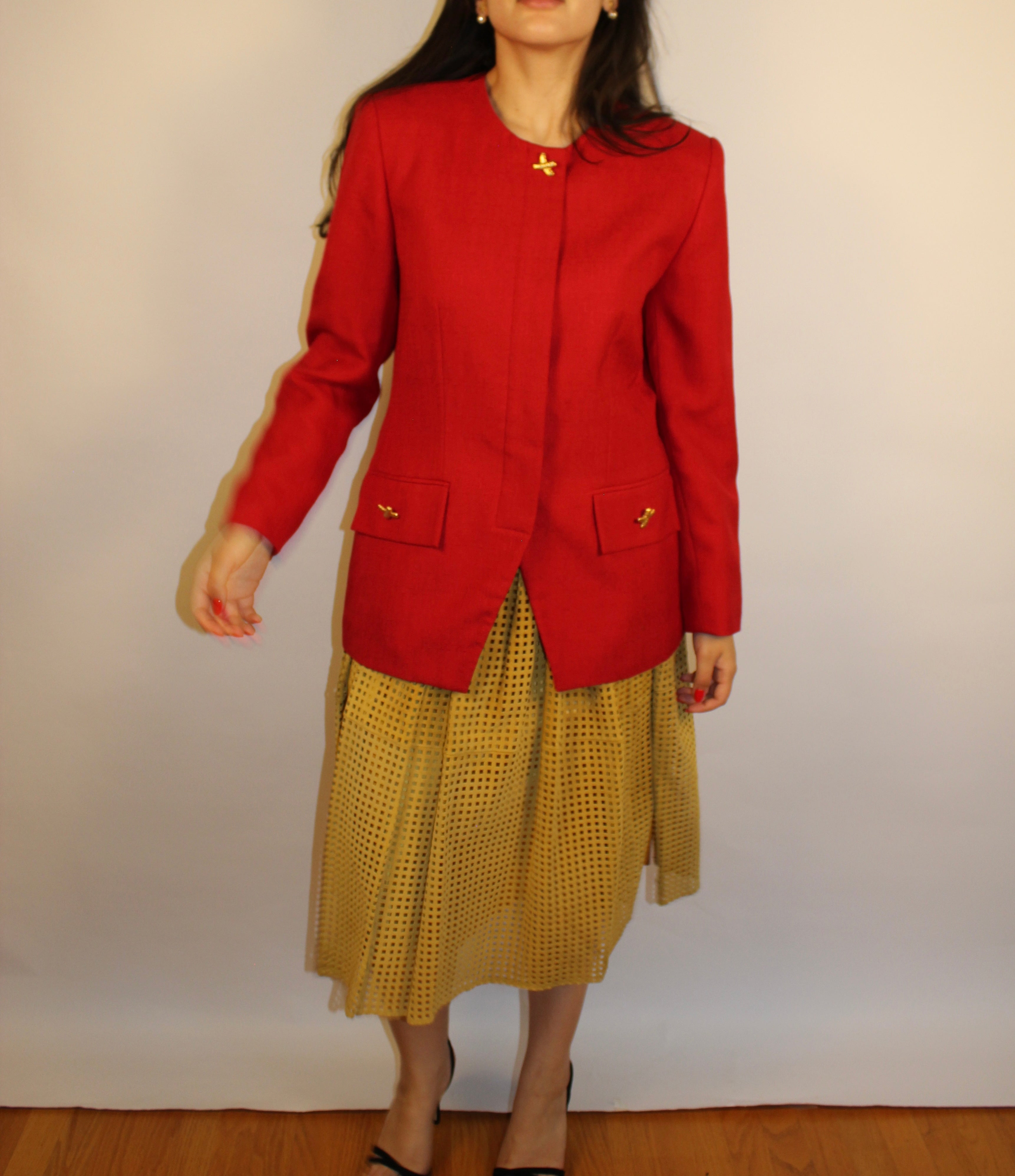 Red Blazer With Gold button Accents