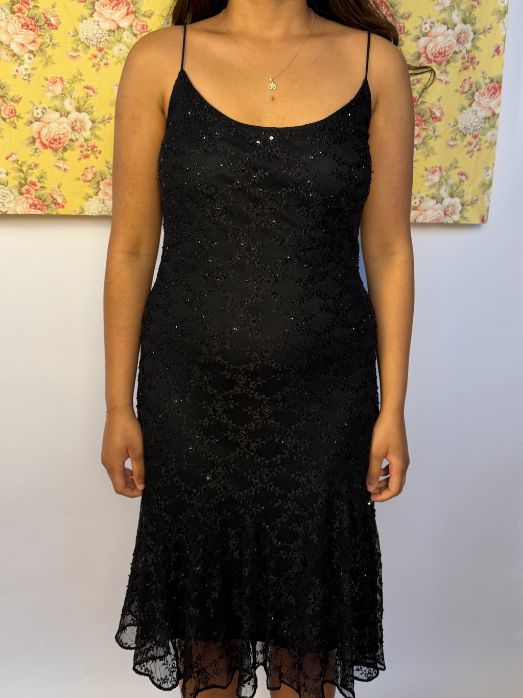 Black Lace Spaghetti Strapped Dress
