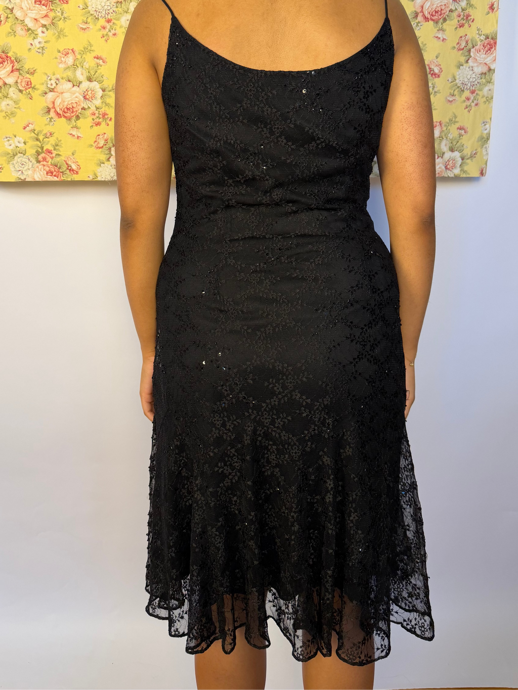 Black Lace Spaghetti Strapped Dress