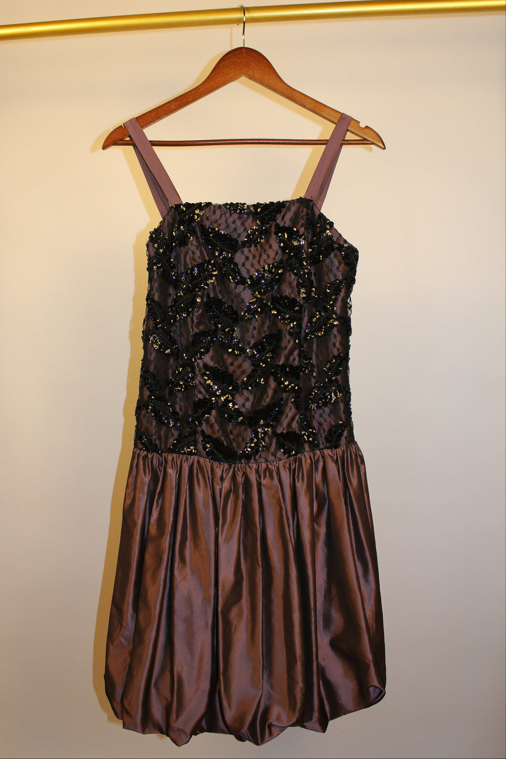 Black & Plum Beaded Knee-Length Dress