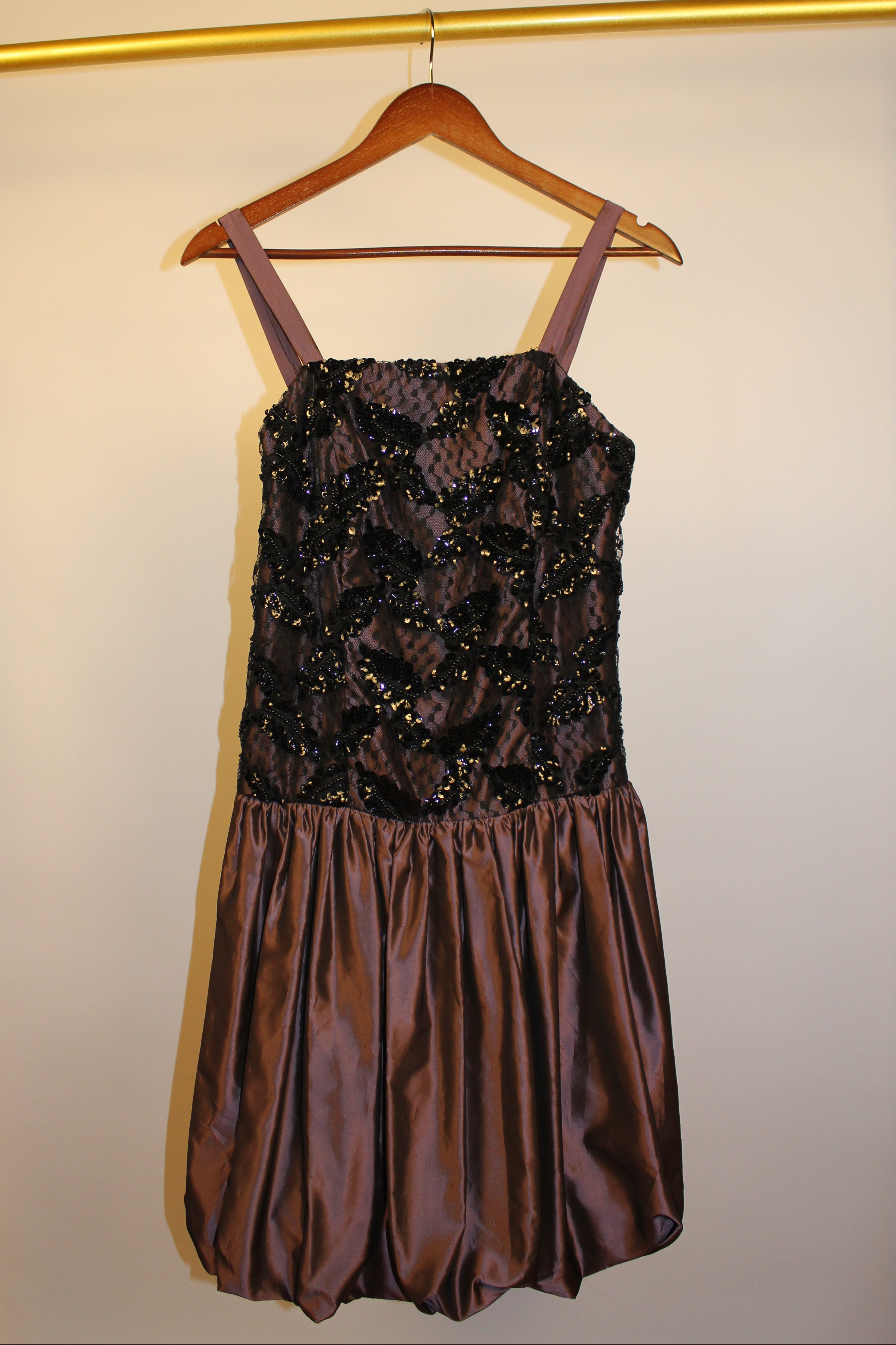 Black & Plum Beaded Knee-Length Dress