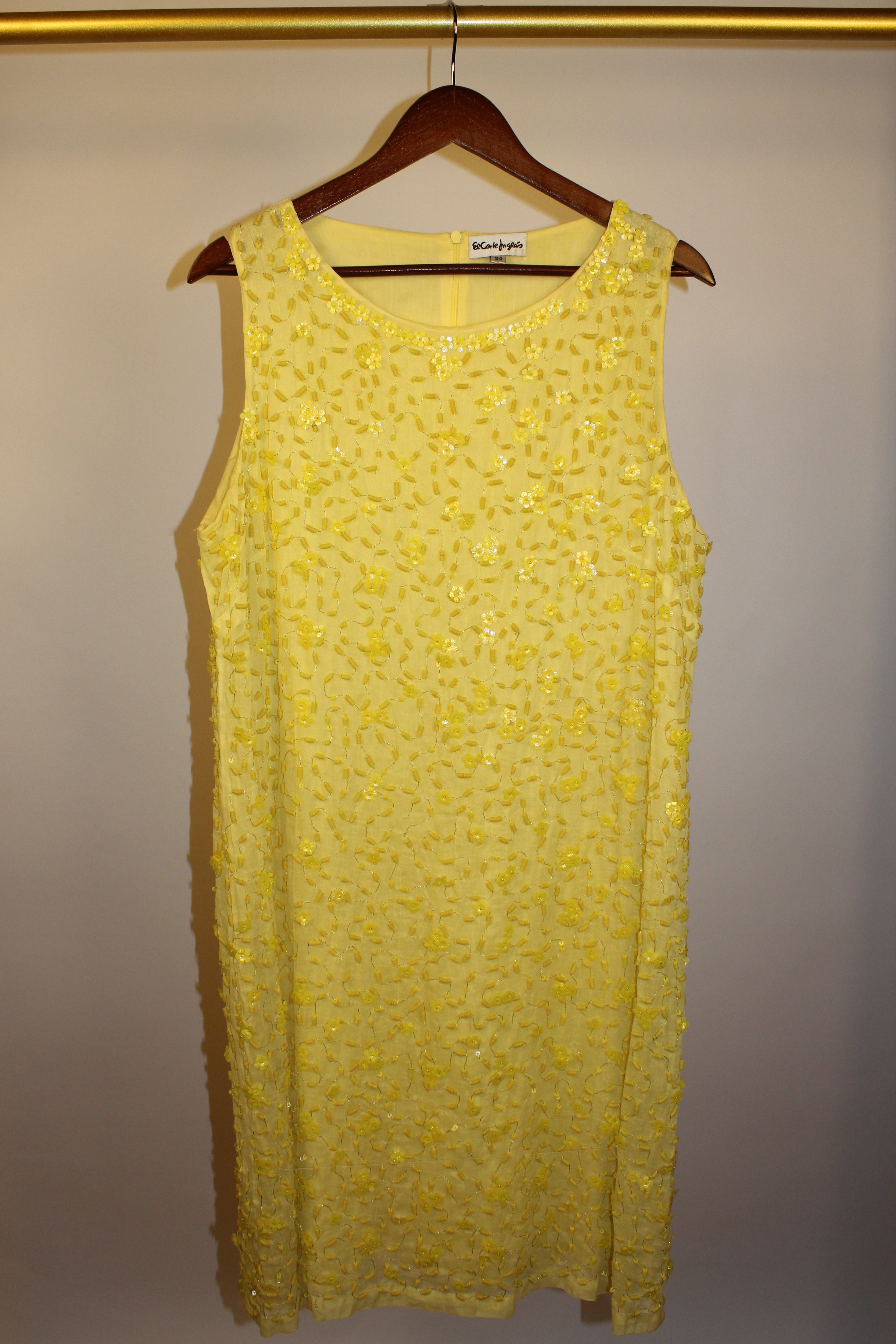 Yellow Beaded Shift Dress