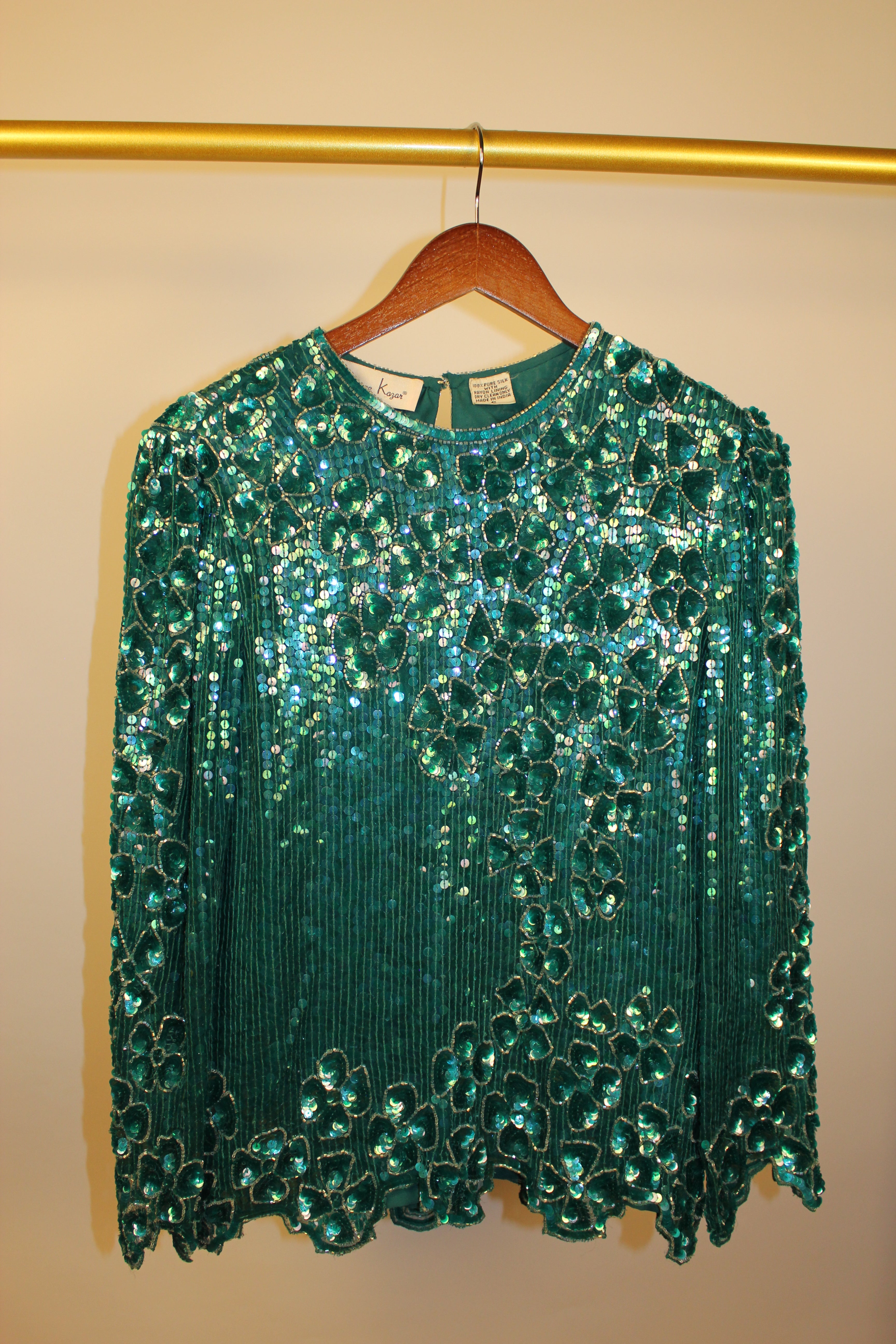 Turquoise Beaded Long-sleeve Top