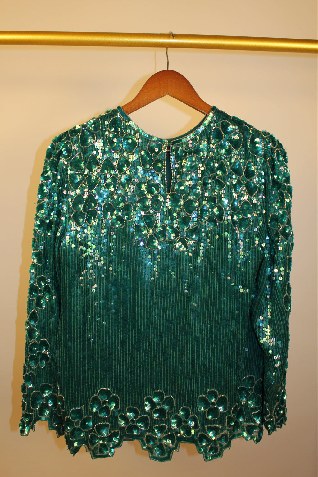 Turquoise Beaded Long-sleeve Top