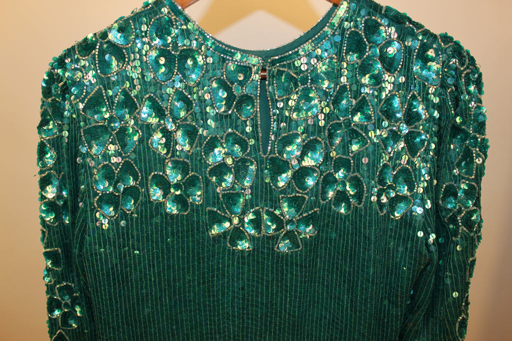 Turquoise Beaded Long-sleeve Top