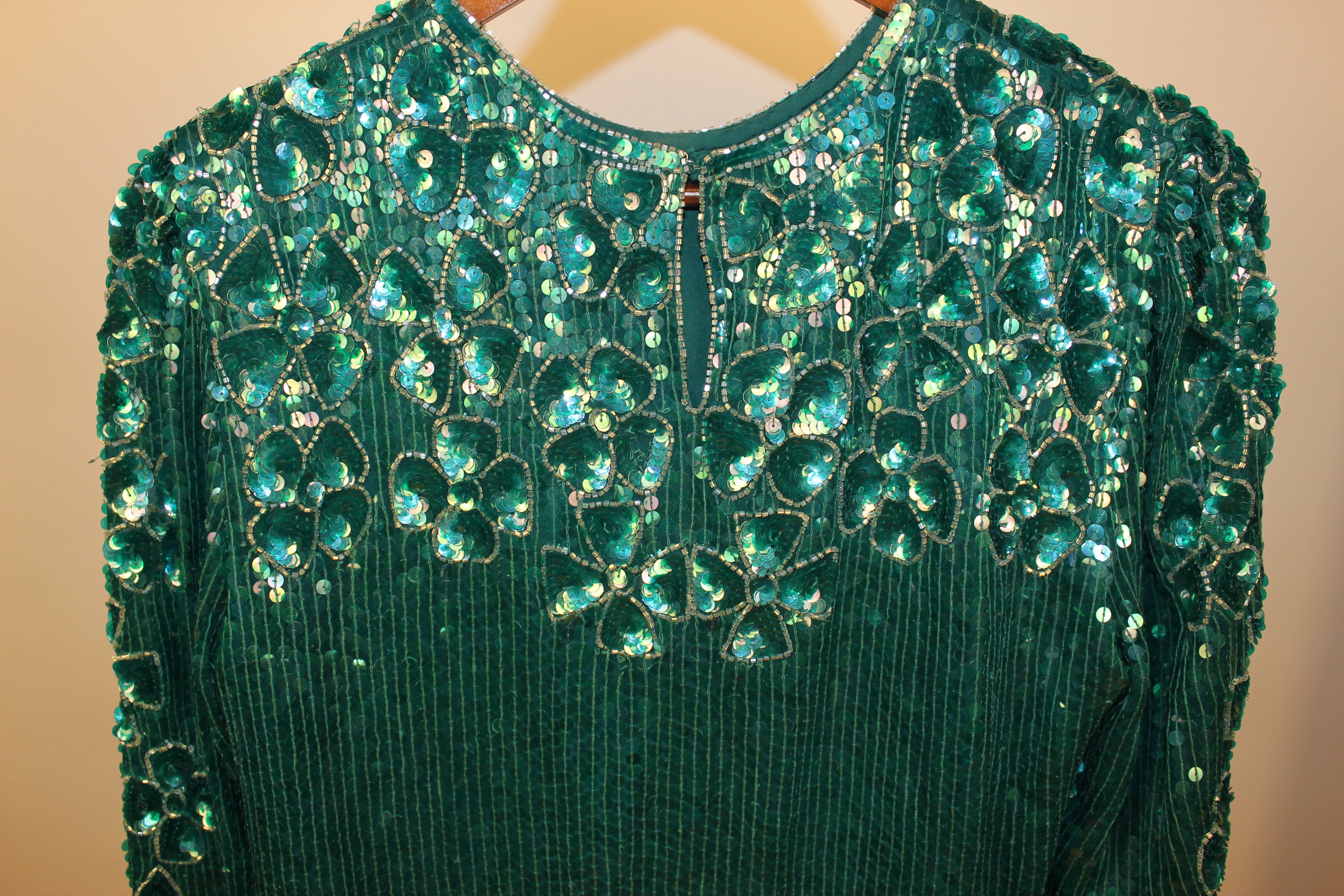 Turquoise Beaded Long-sleeve Top