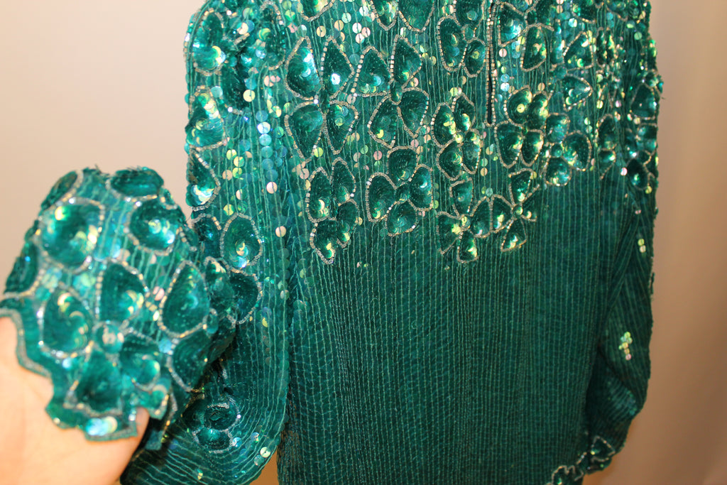 Turquoise Beaded Long-sleeve Top