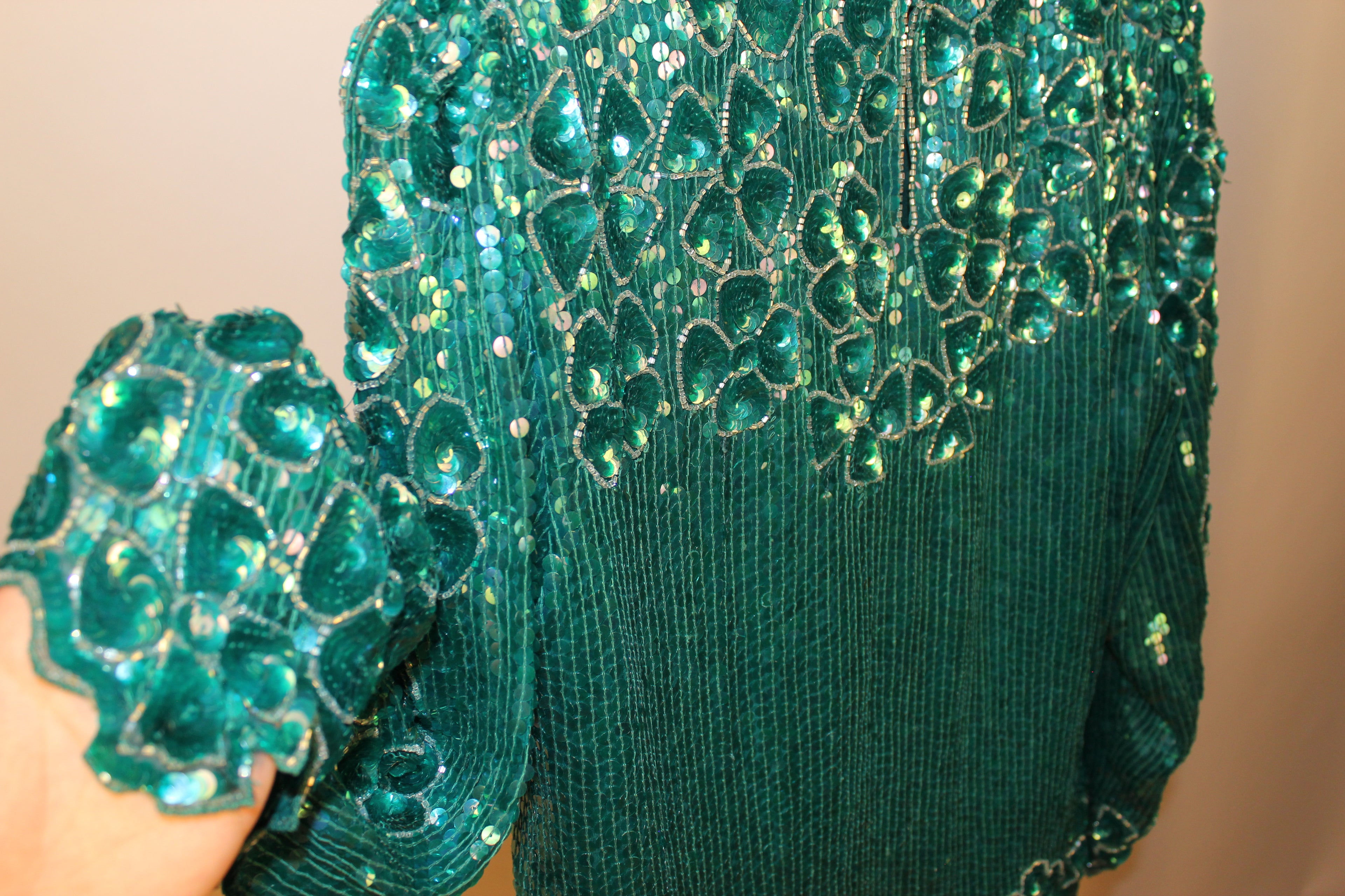 Turquoise Beaded Long-sleeve Top