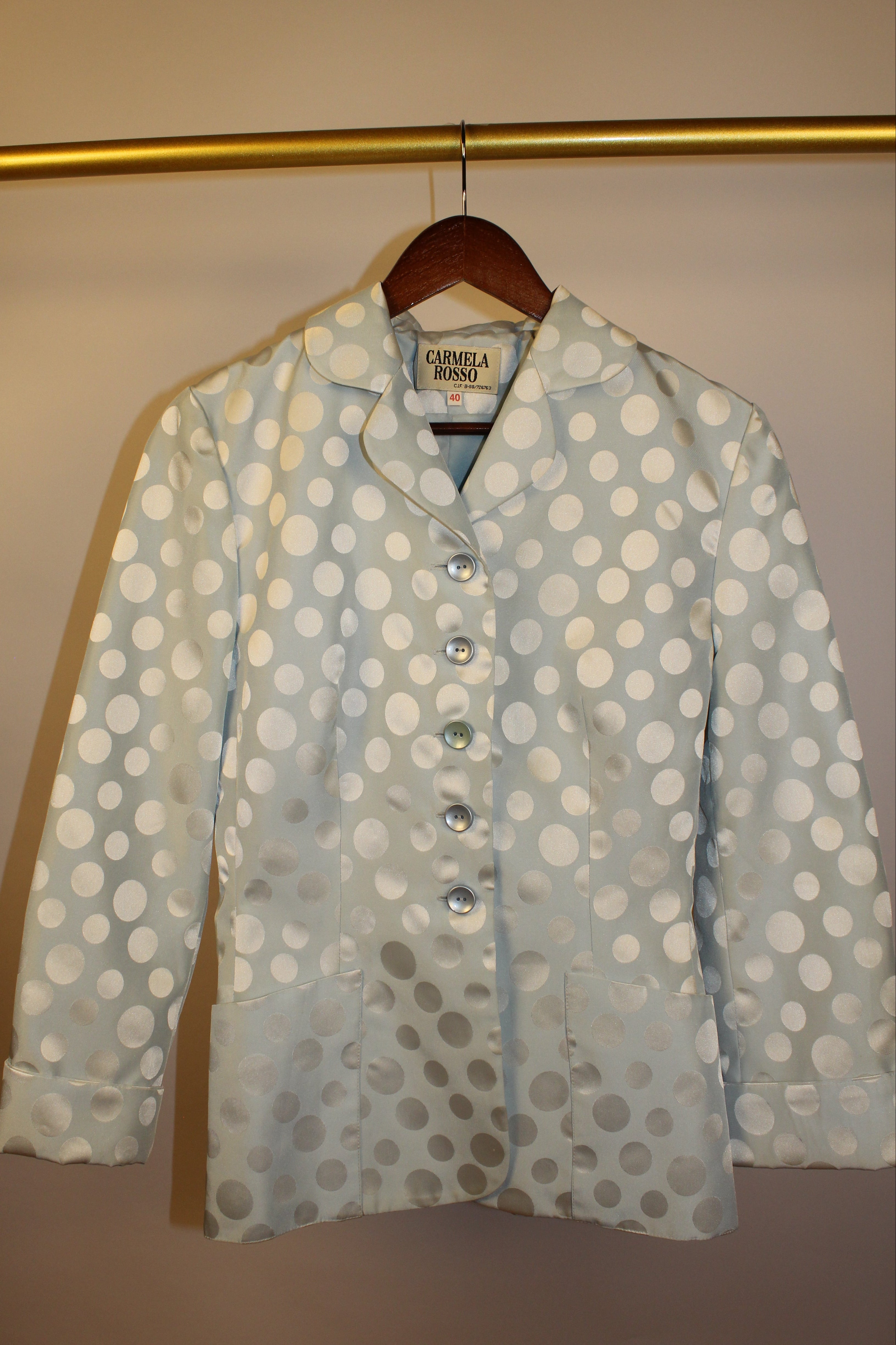 Light Blue Polka-Dot Mini Skirt Suit Set