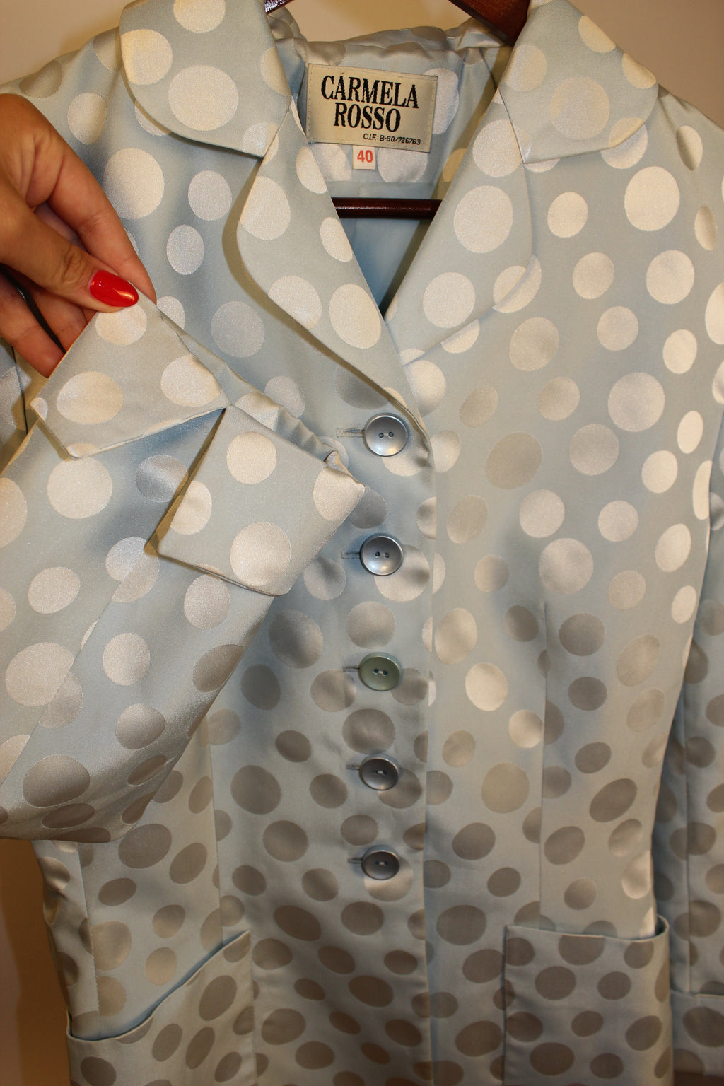 Light Blue Polka-Dot Mini Skirt Suit Set