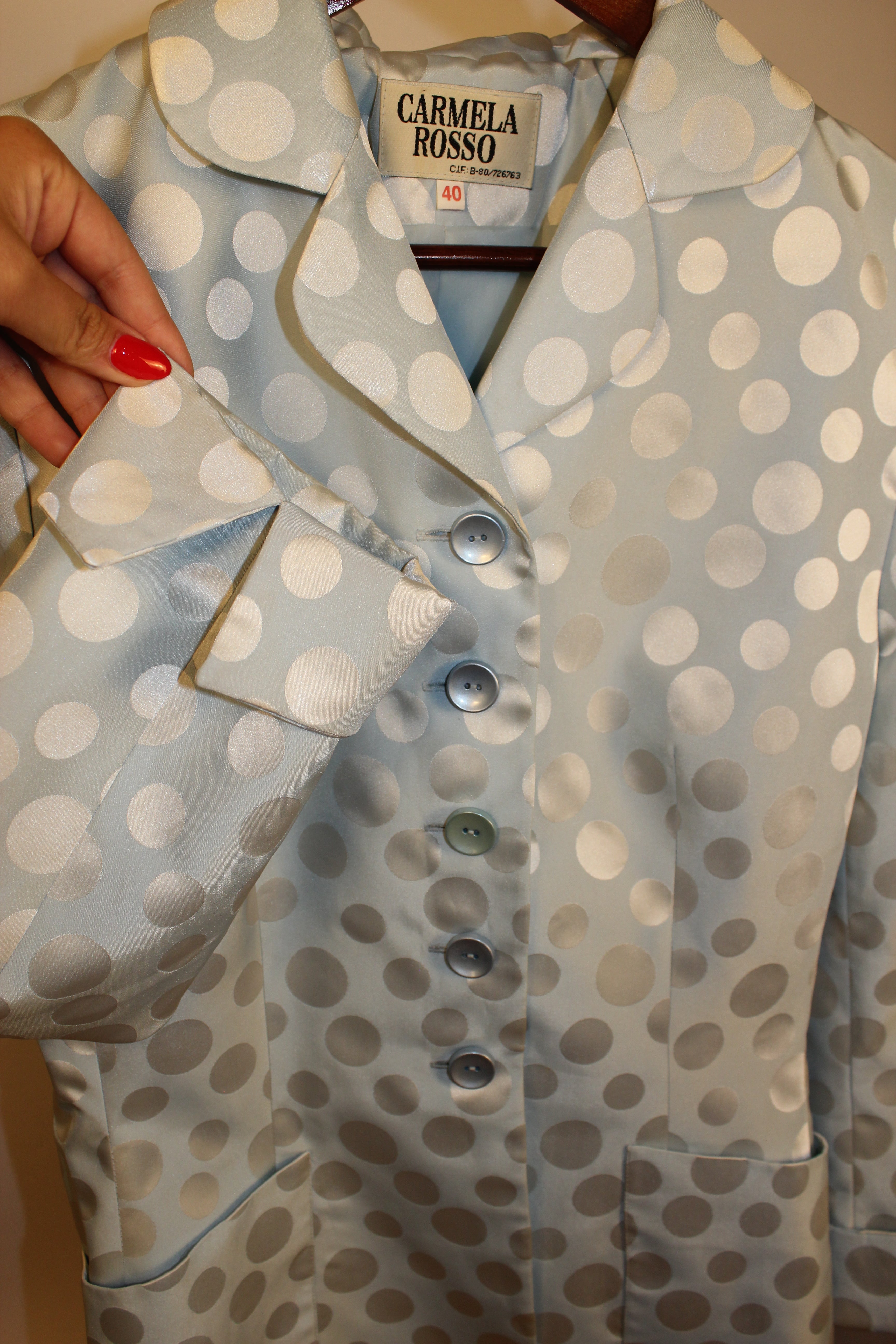 Light Blue Polka-Dot Mini Skirt Suit Set