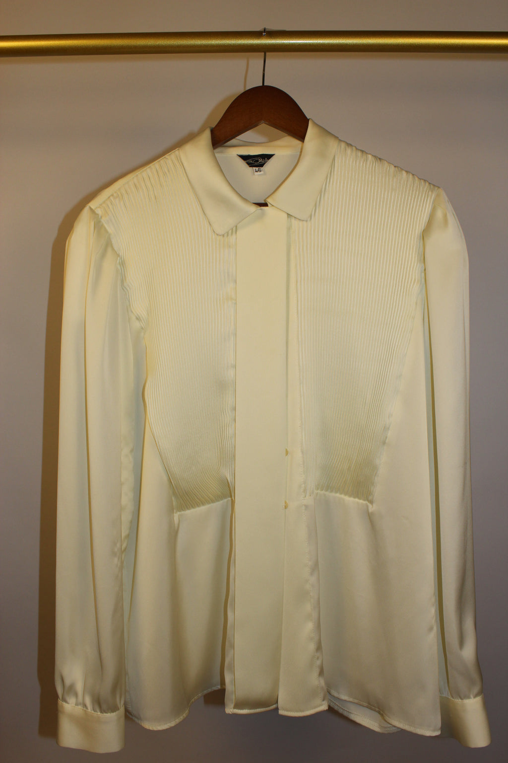 Cream Satin Long Sleeve Blouse