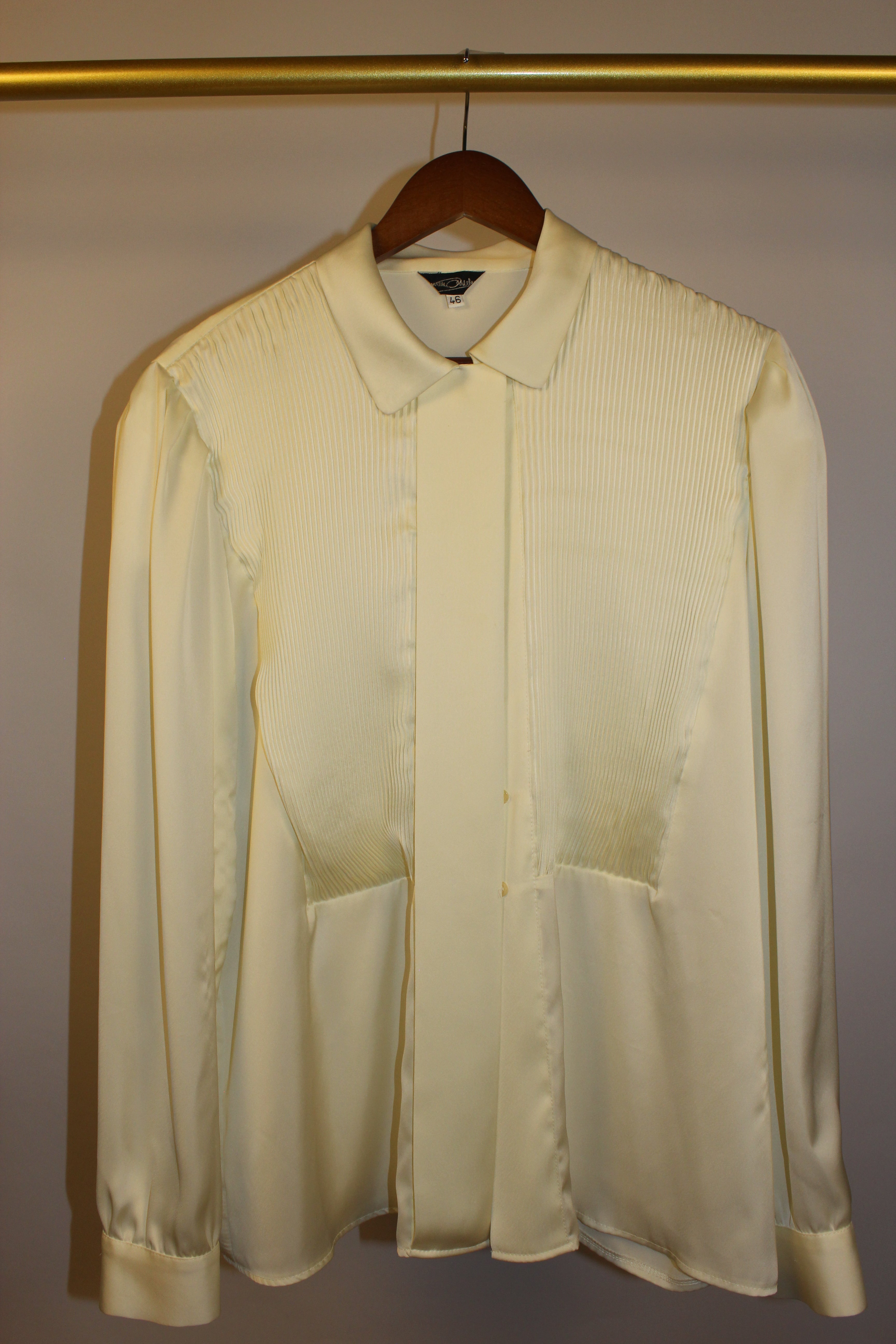 Cream Satin Long Sleeve Blouse