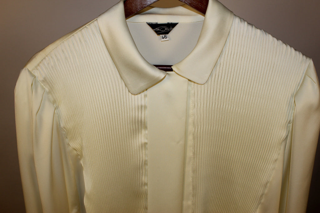 Cream Satin Long Sleeve Blouse