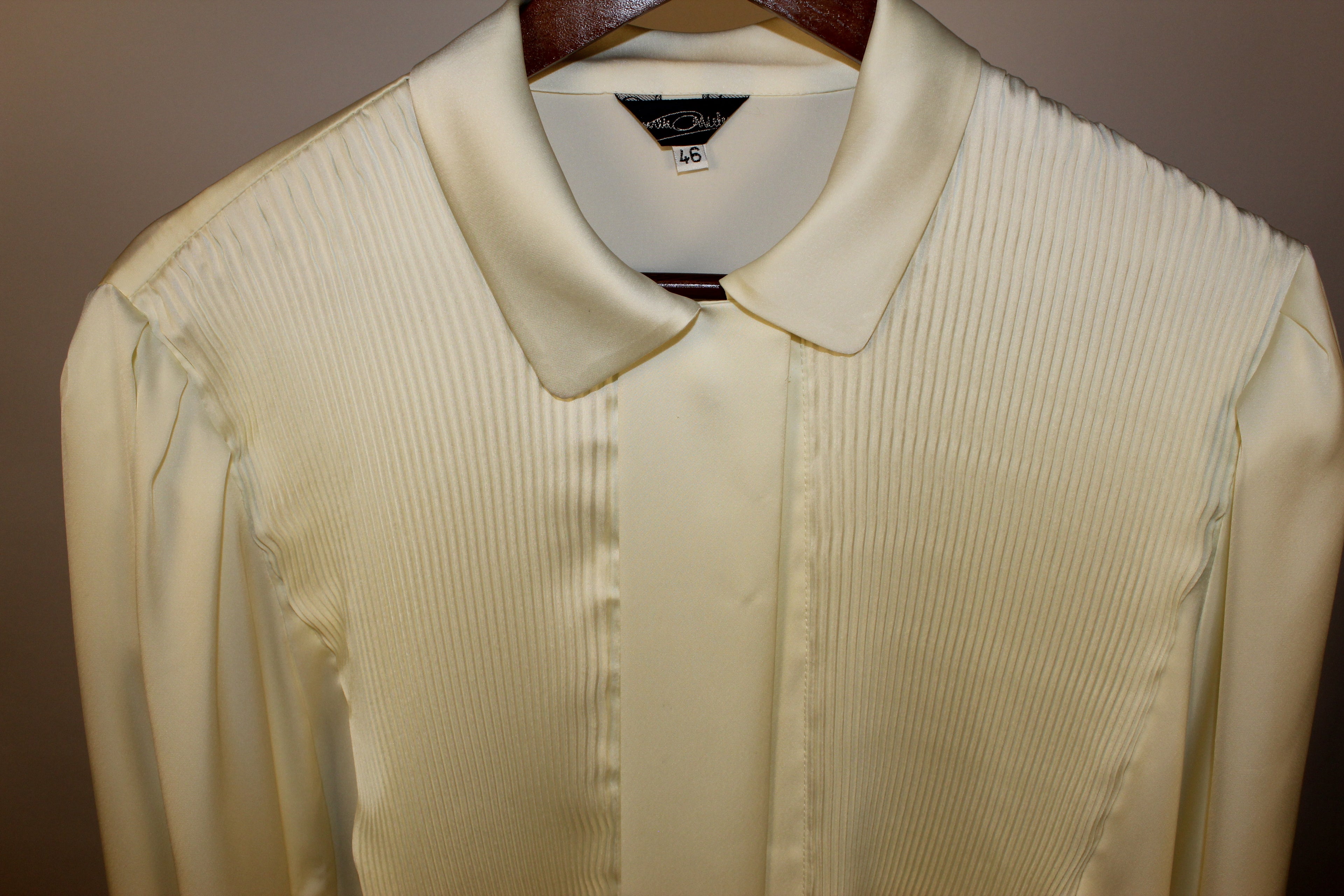 Cream Satin Long Sleeve Blouse