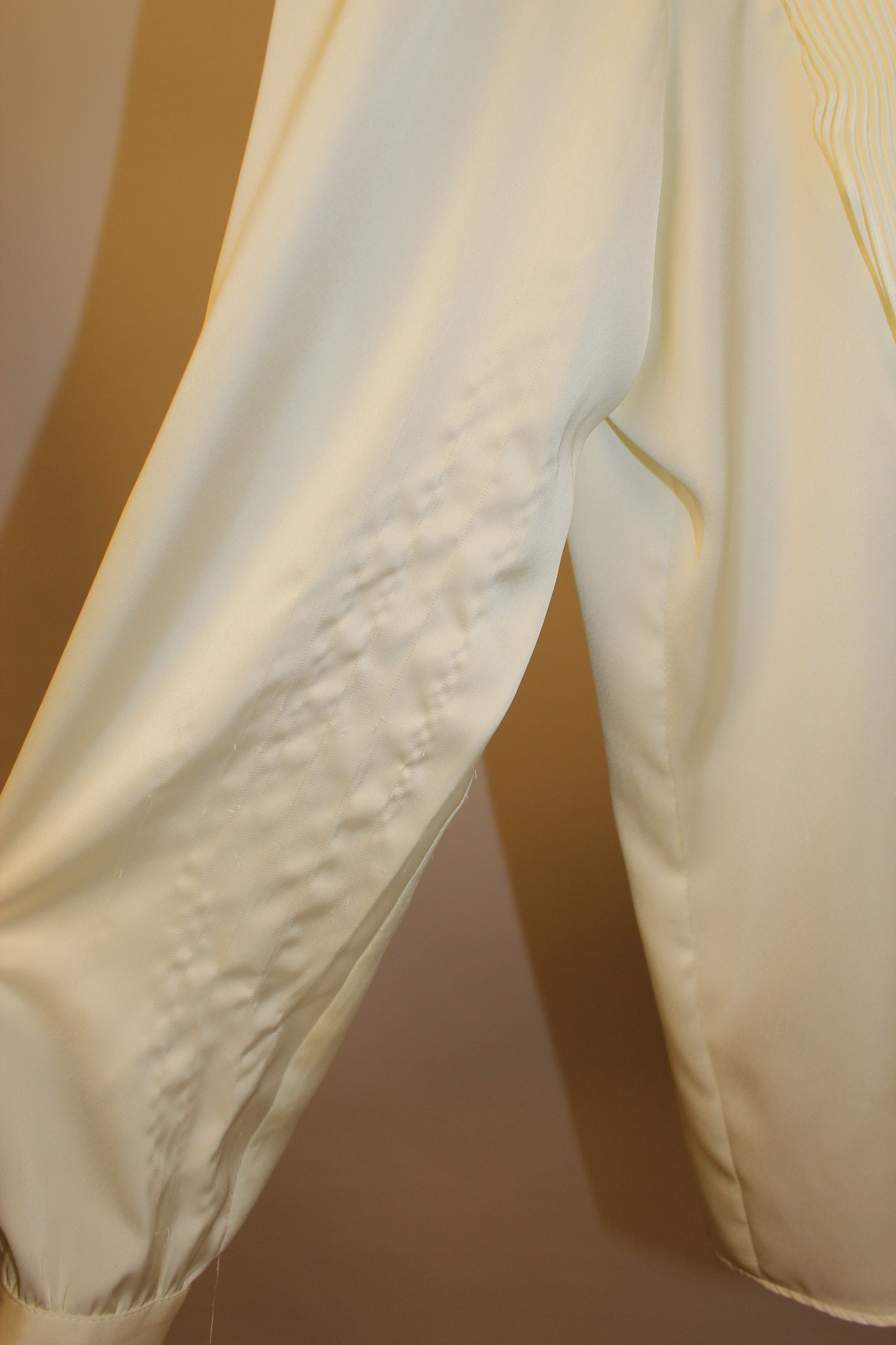 Cream Satin Long Sleeve Blouse
