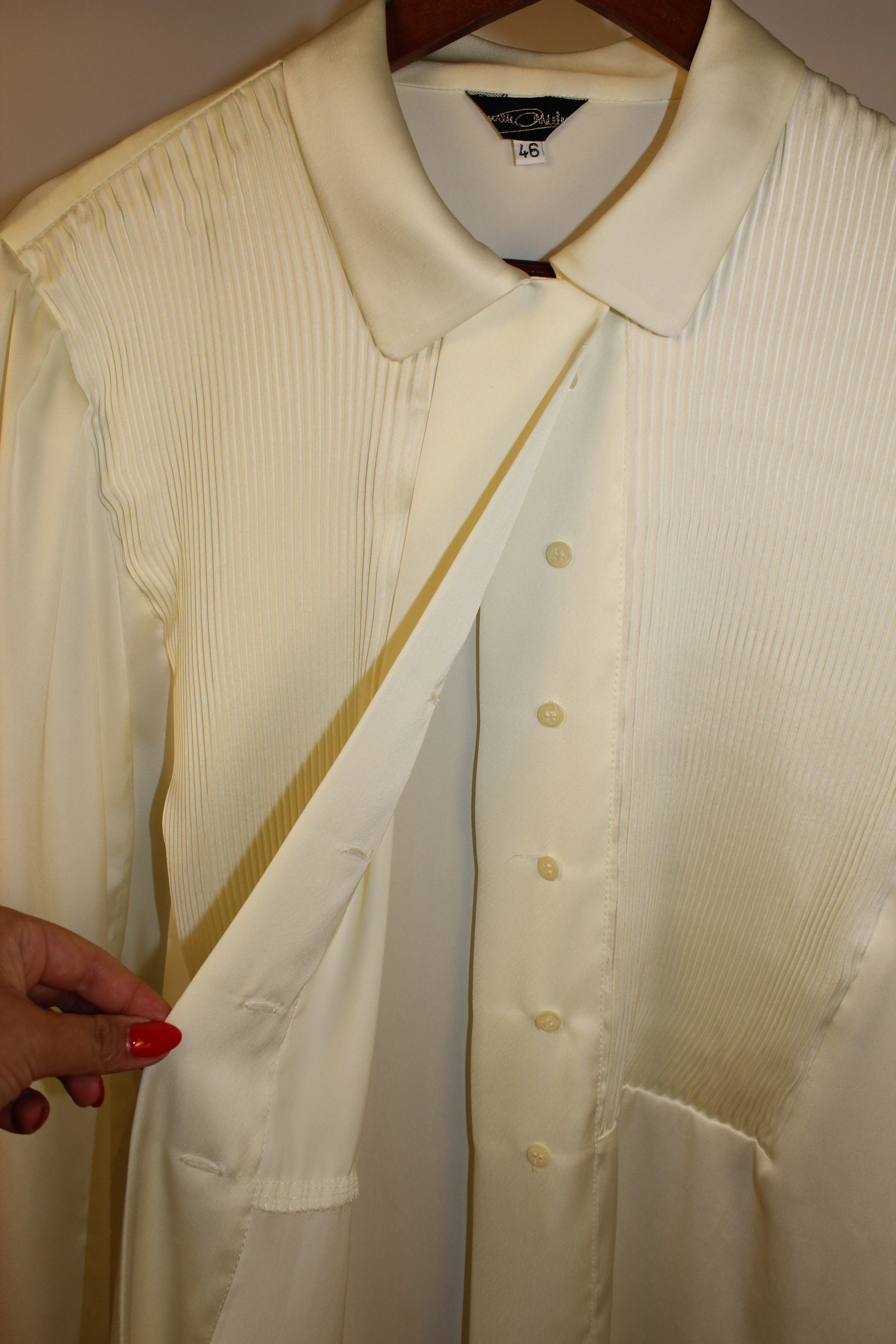Cream Satin Long Sleeve Blouse