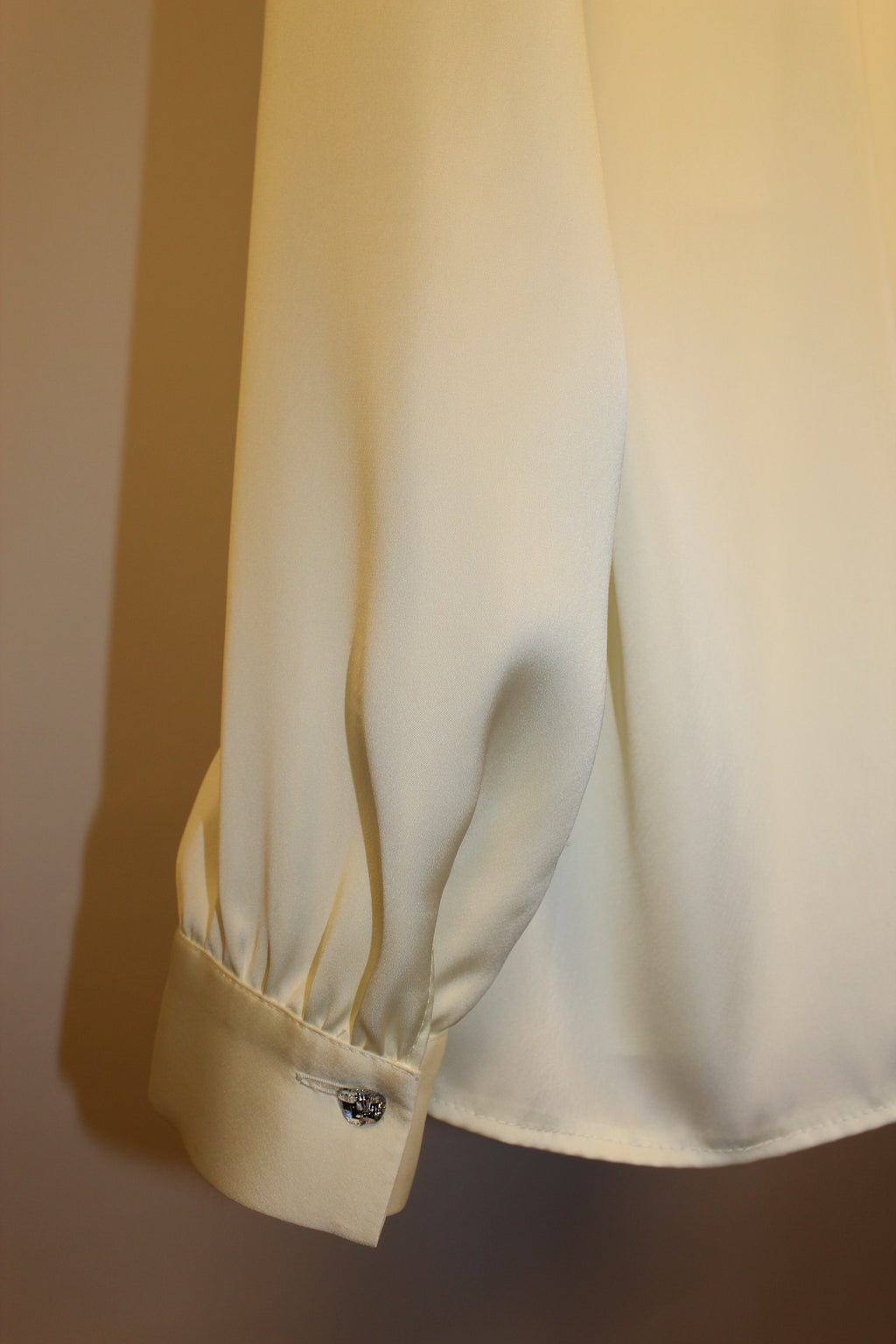 Cream Satin Long Sleeve Blouse