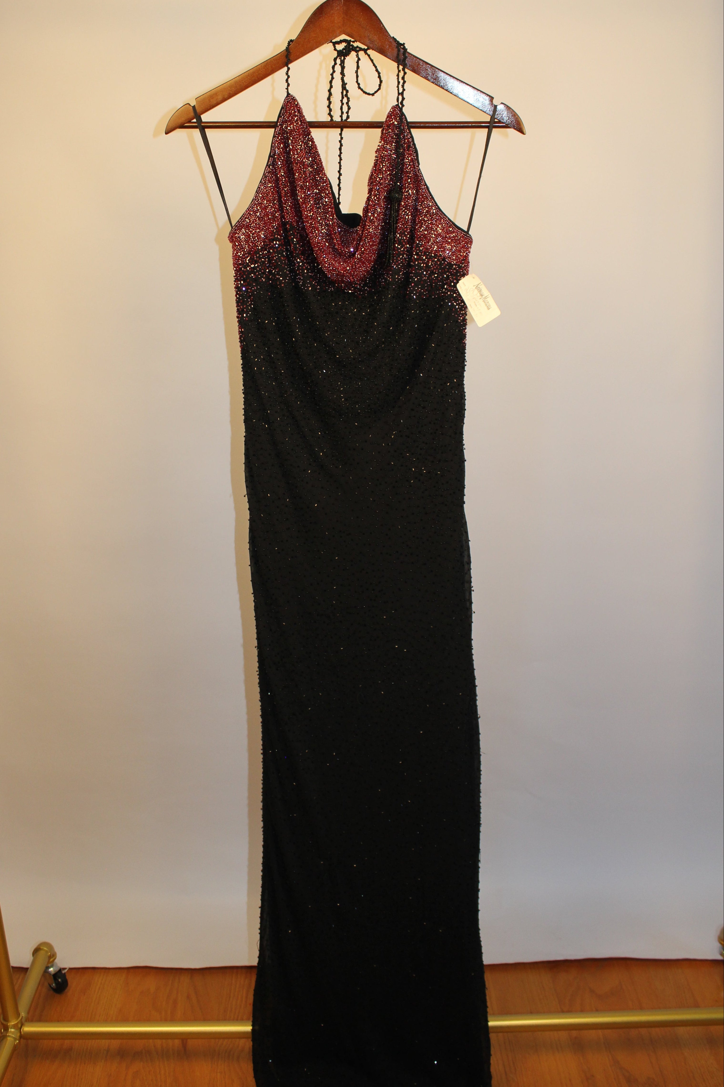 Black Floor Length Beaded Gown
