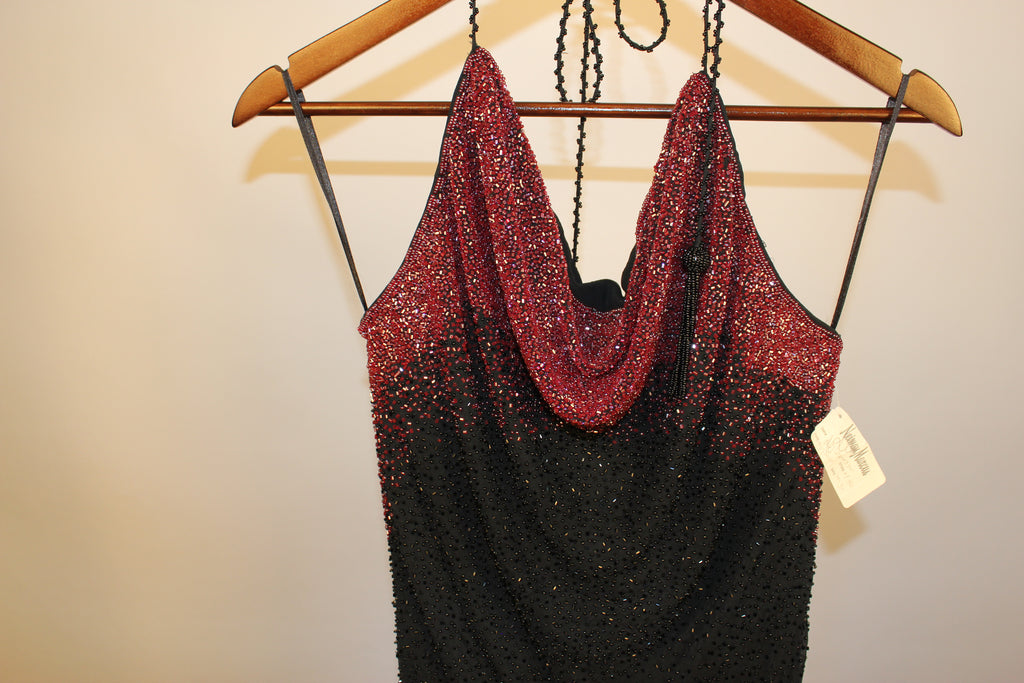 Black Floor Length Beaded Gown