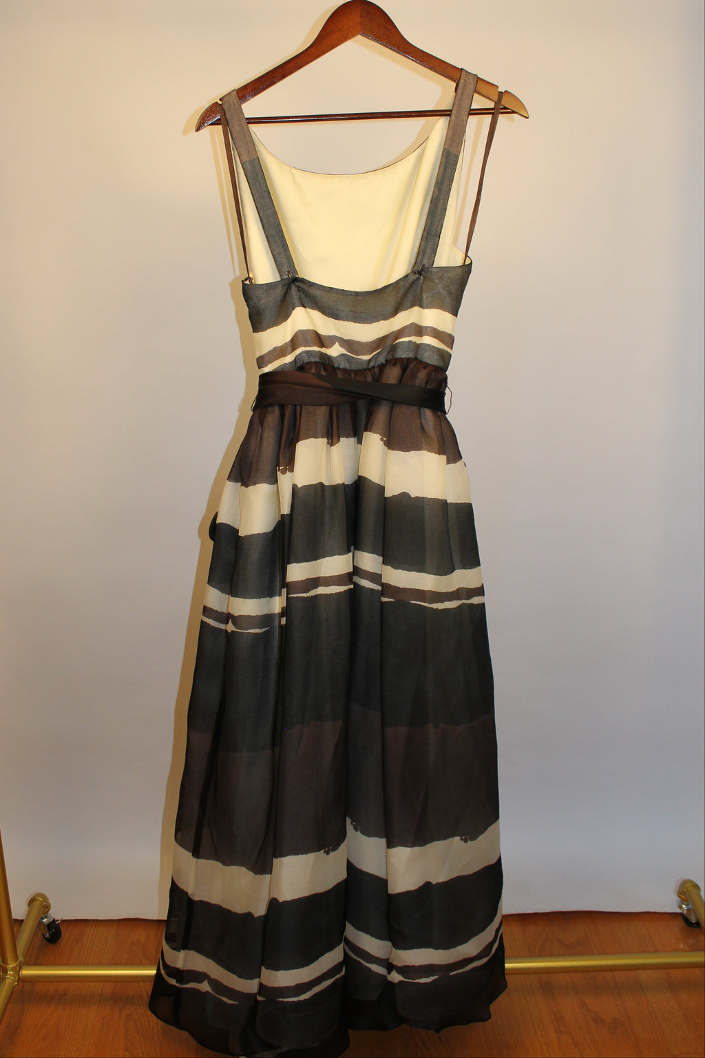 Striped Full-Length 100% Silk Dress