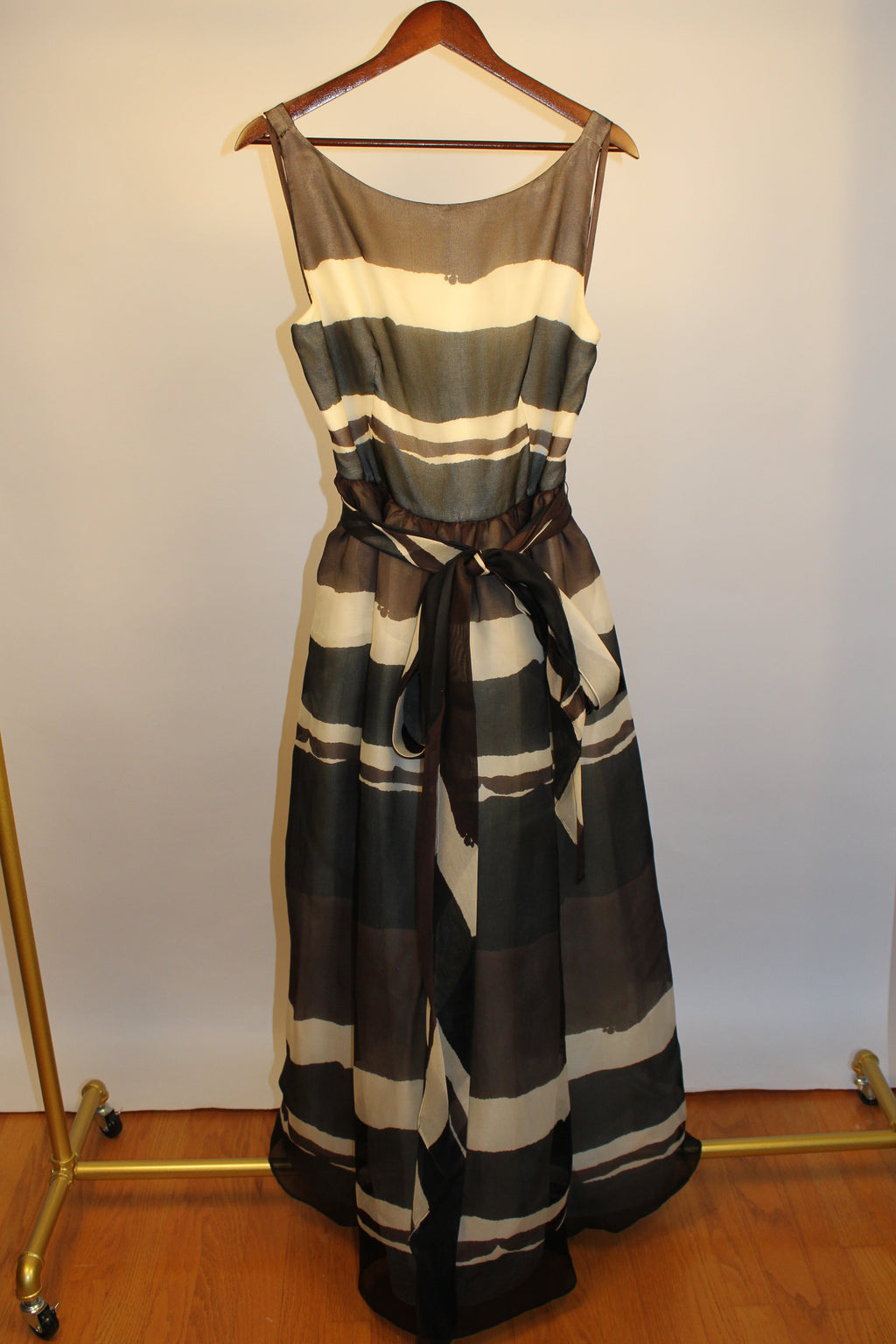 Striped Full-Length 100% Silk Dress