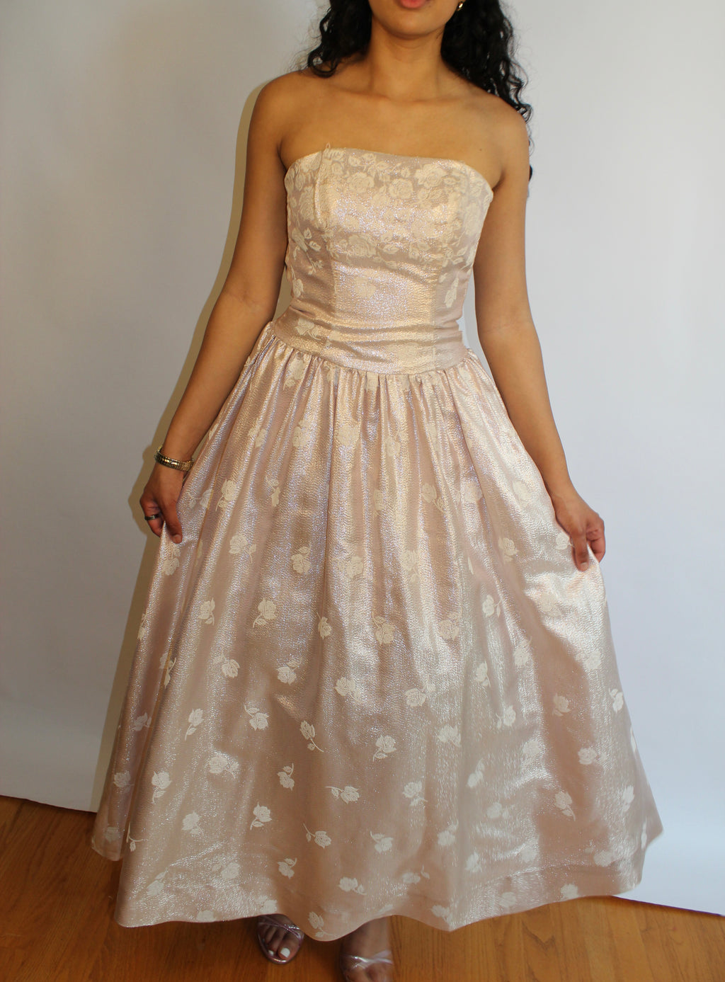 Pink & Silver Shimmer Strapless Dress