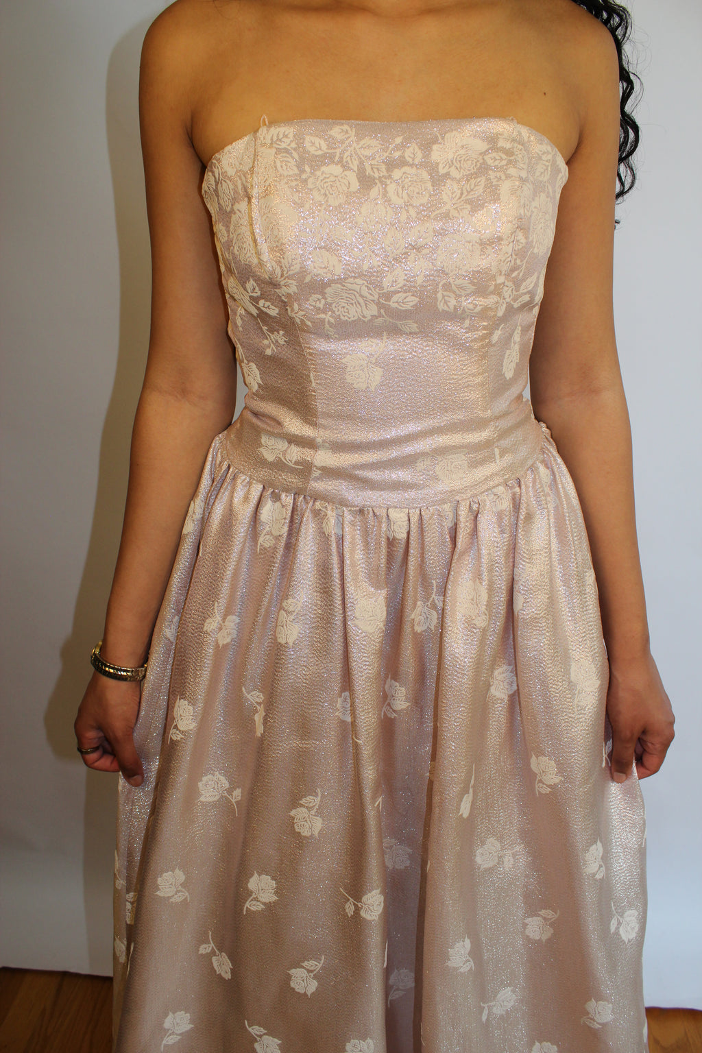 Pink & Silver Shimmer Strapless Dress