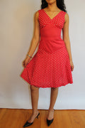 Red & White Printed Knee Length Dress