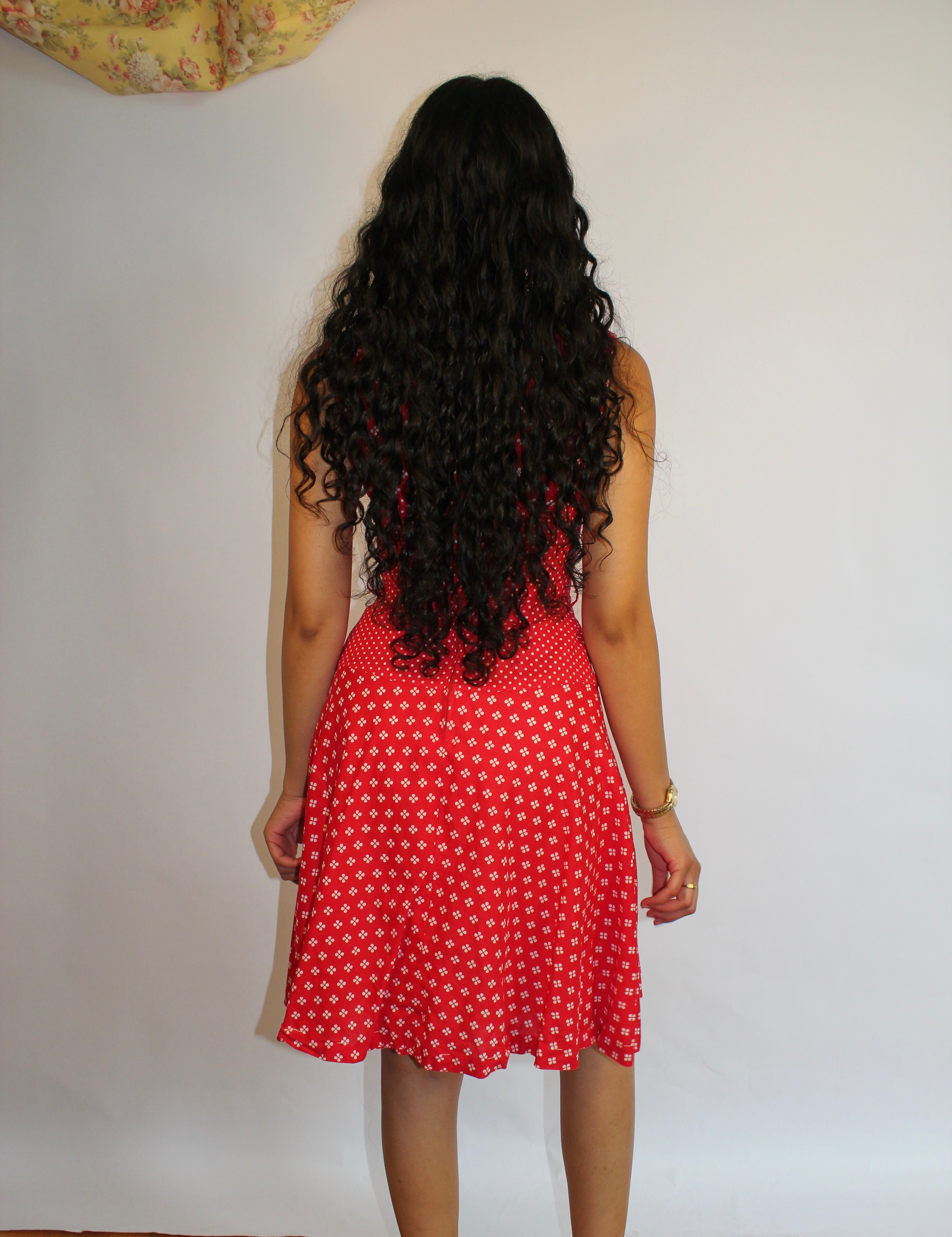 Red & White Printed Knee Length Dress
