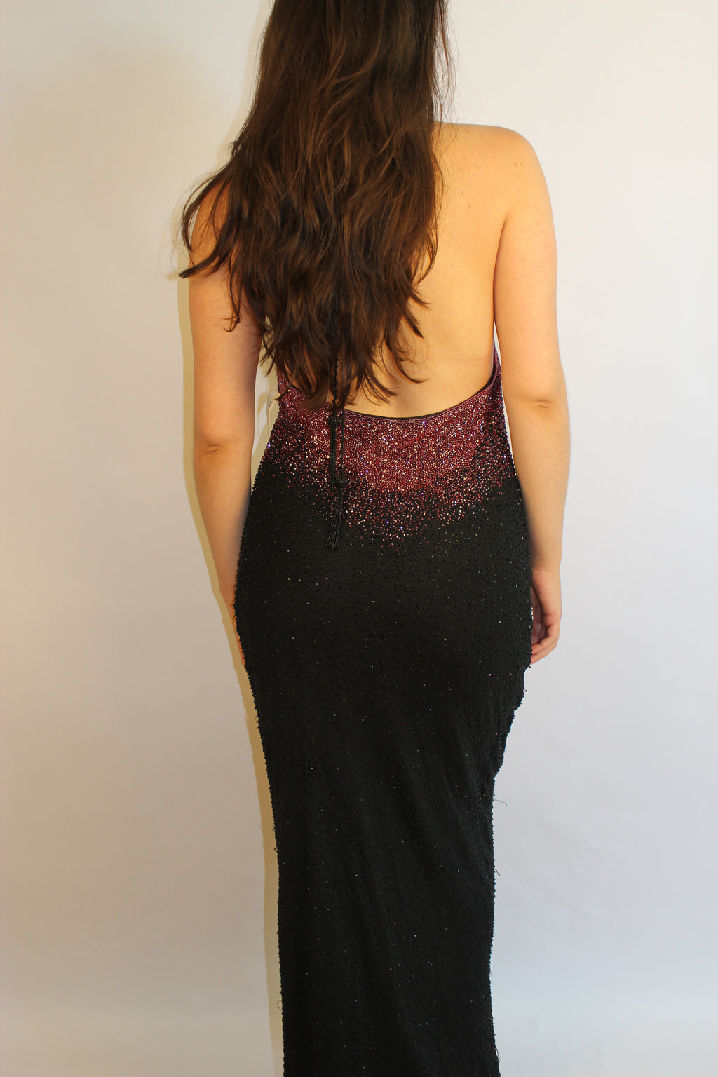 Black Floor Length Beaded Gown