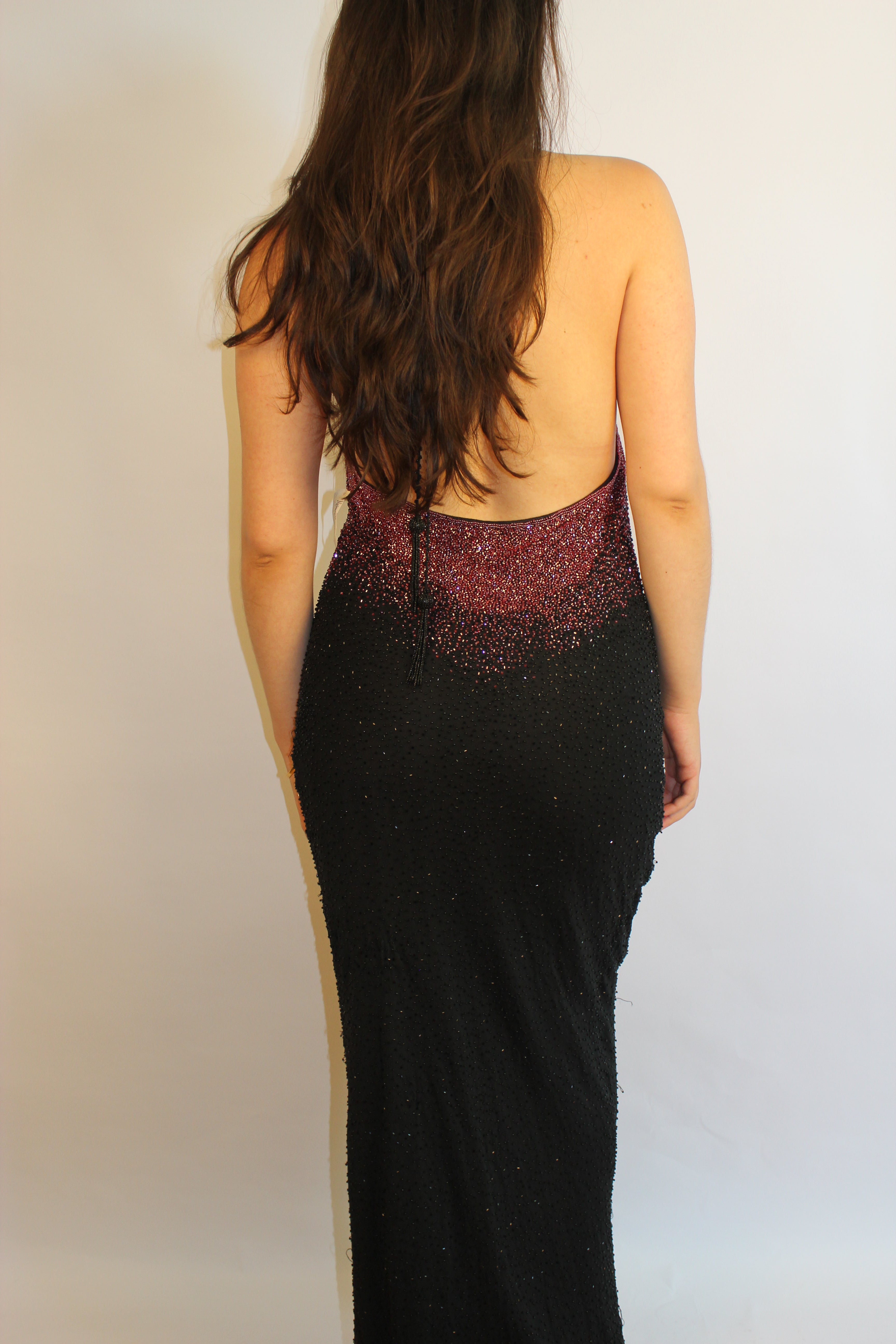 Black Floor Length Beaded Gown
