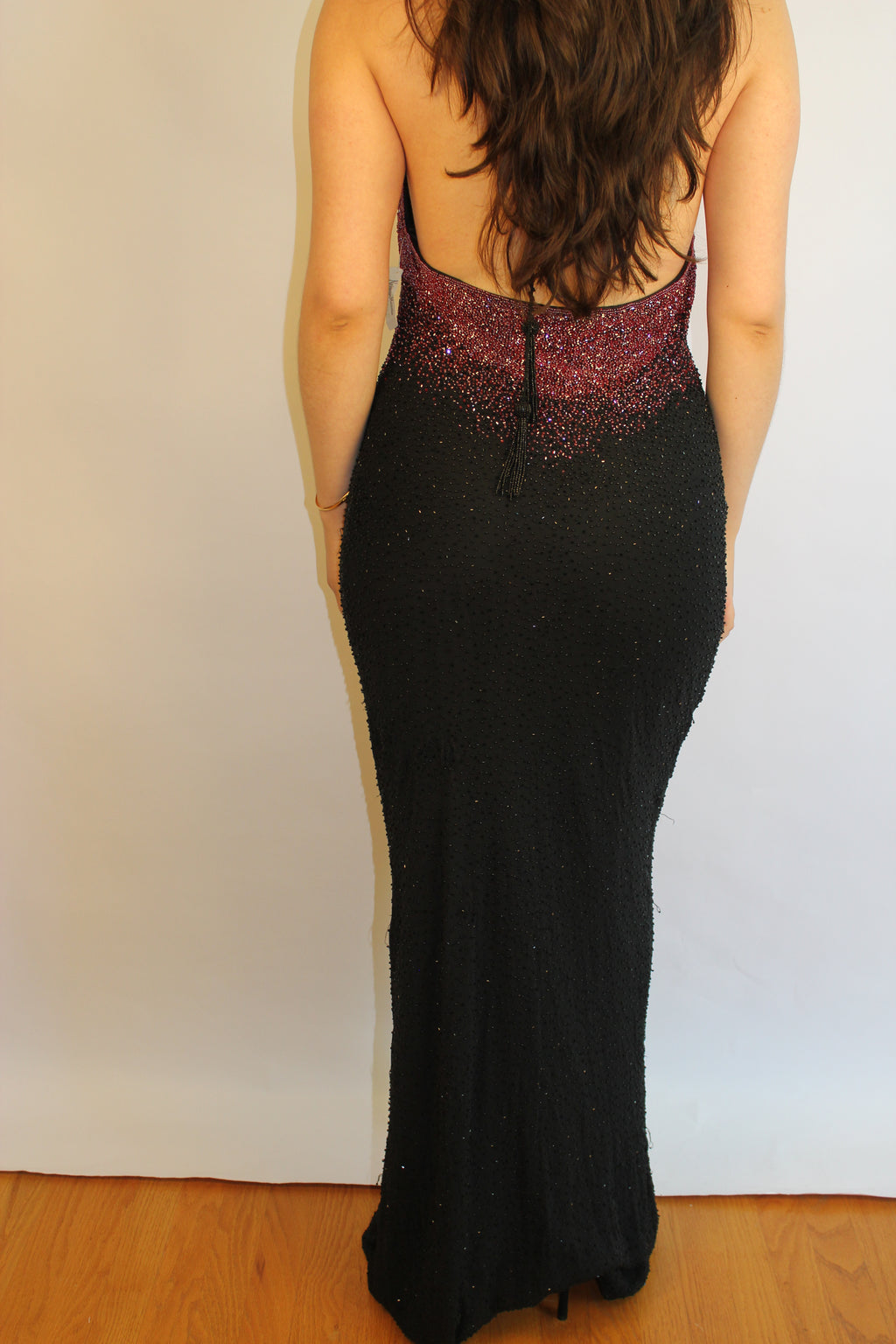 Black Floor Length Beaded Gown